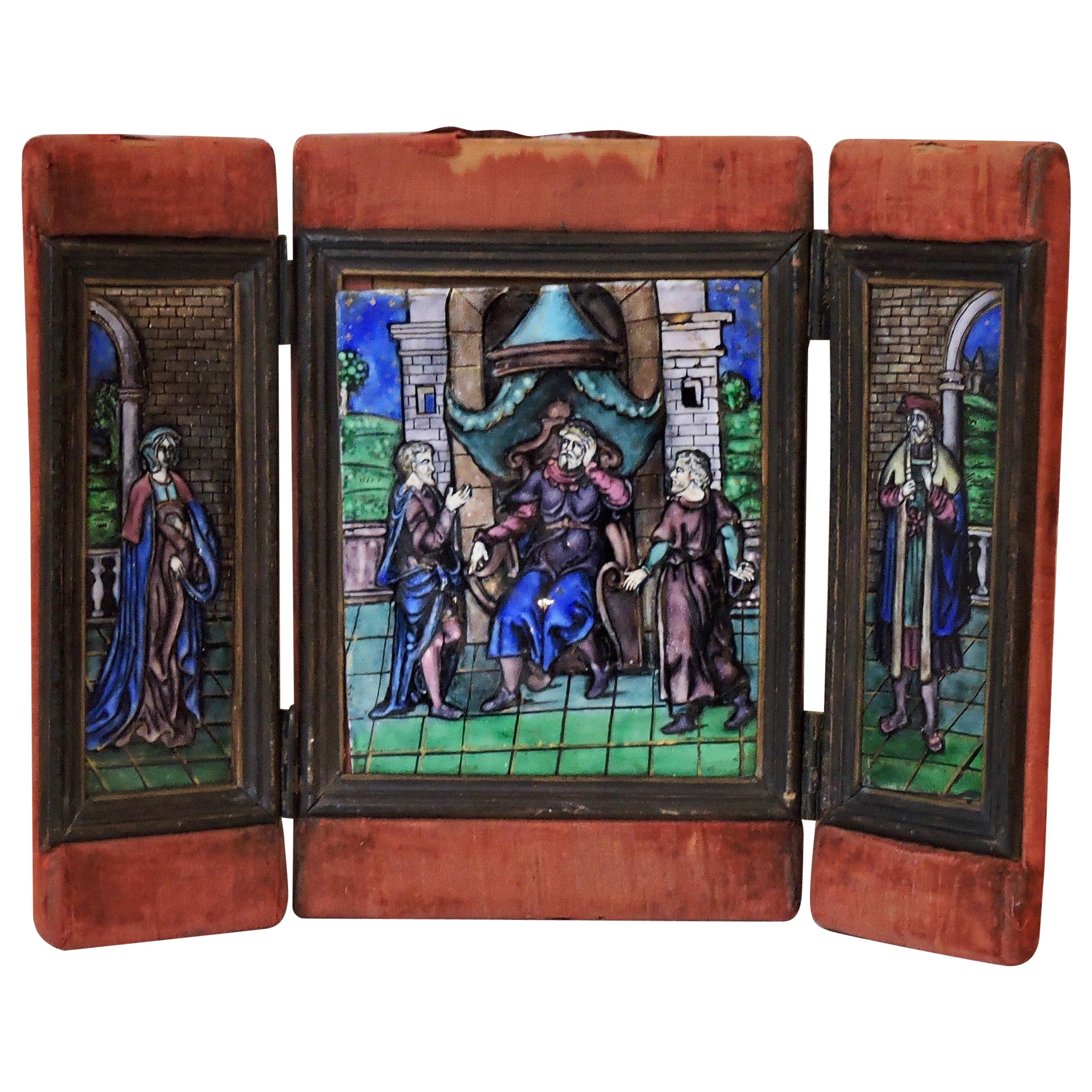 French 19th Century Enamel on Copper Tryptic, circa 1880