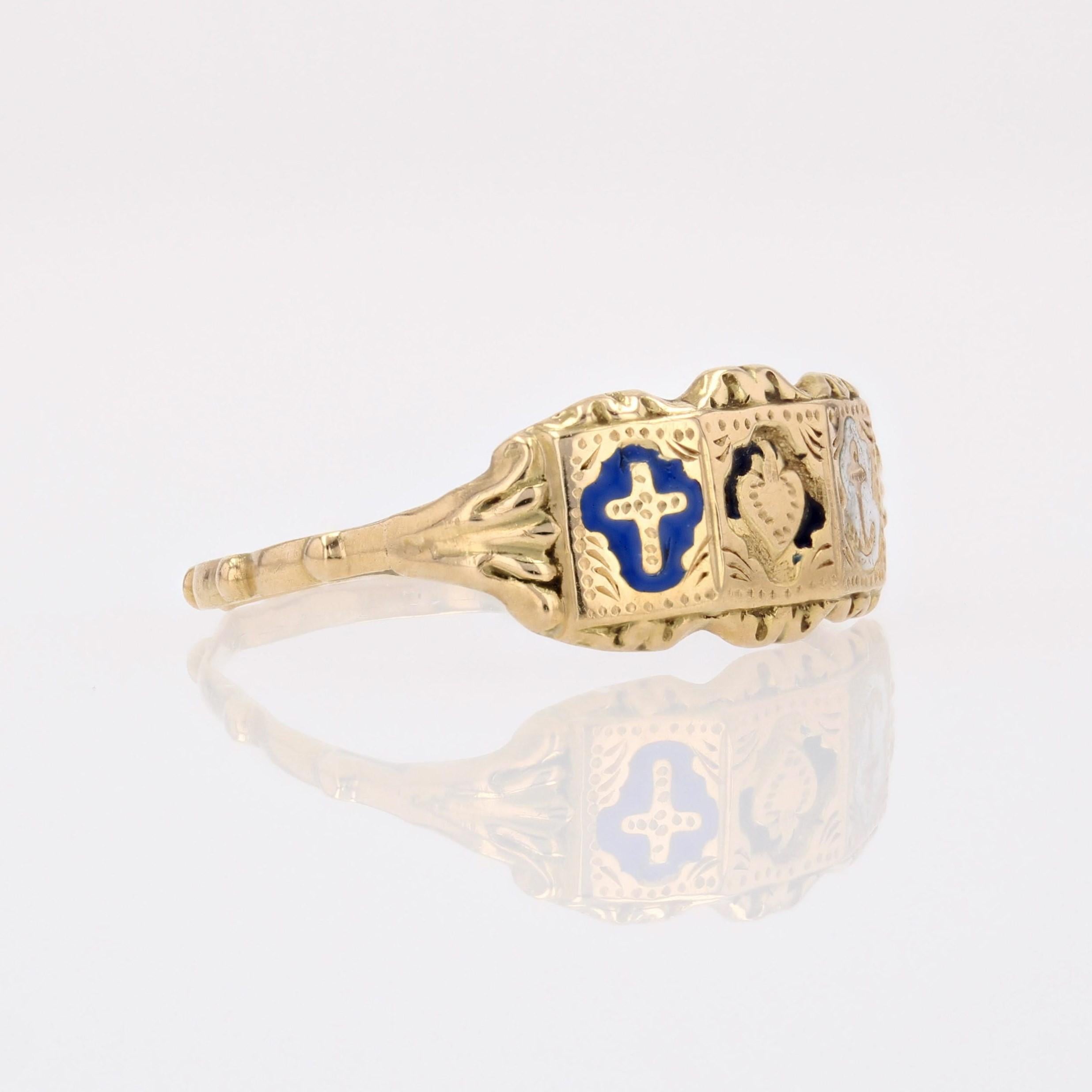 Bague de foi française du 19ème siècle en or jaune 18 carats émaillé en vente 6