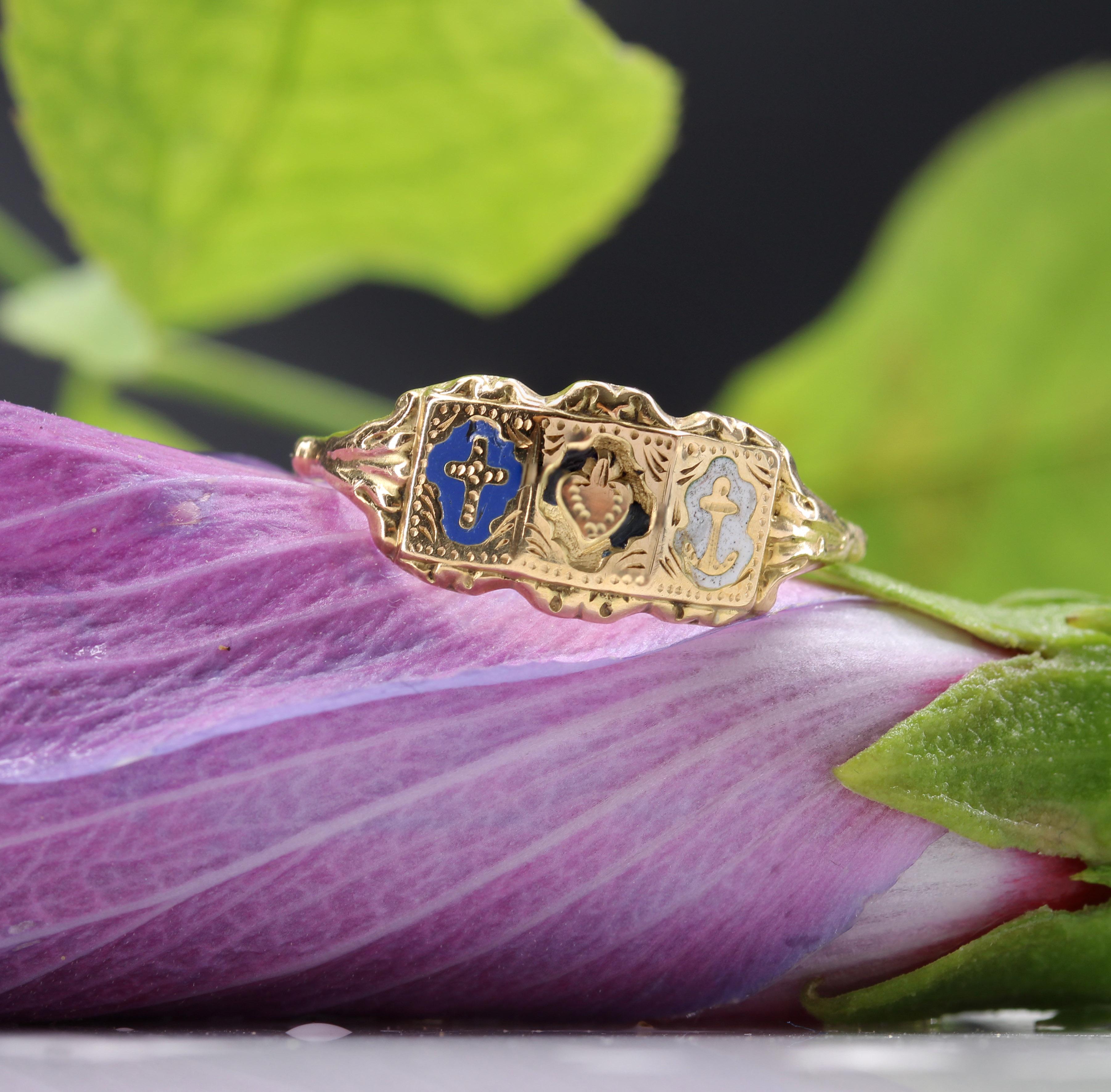 Napoléon III Bague de foi française du 19ème siècle en or jaune 18 carats émaillé en vente