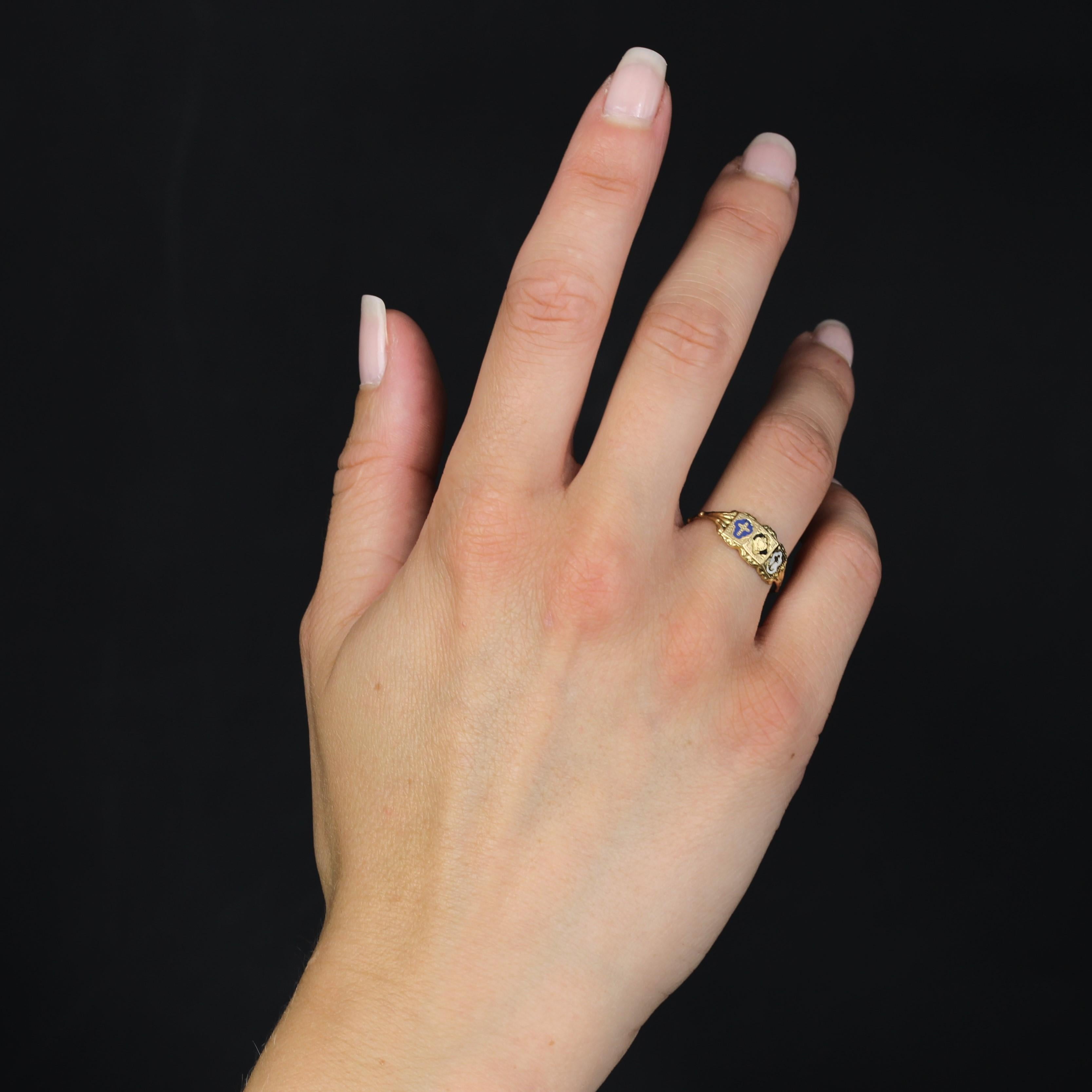 Bague de foi française du 19ème siècle en or jaune 18 carats émaillé Bon état - En vente à Poitiers, FR