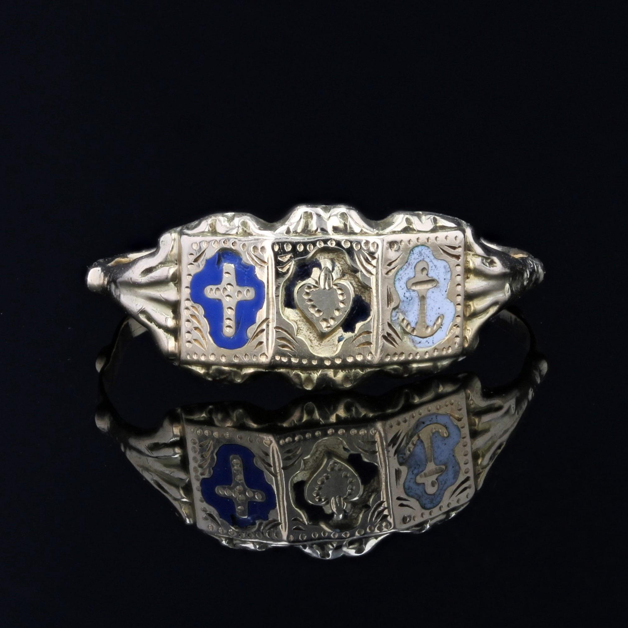Bague de foi française du 19ème siècle en or jaune 18 carats émaillé Pour femmes en vente