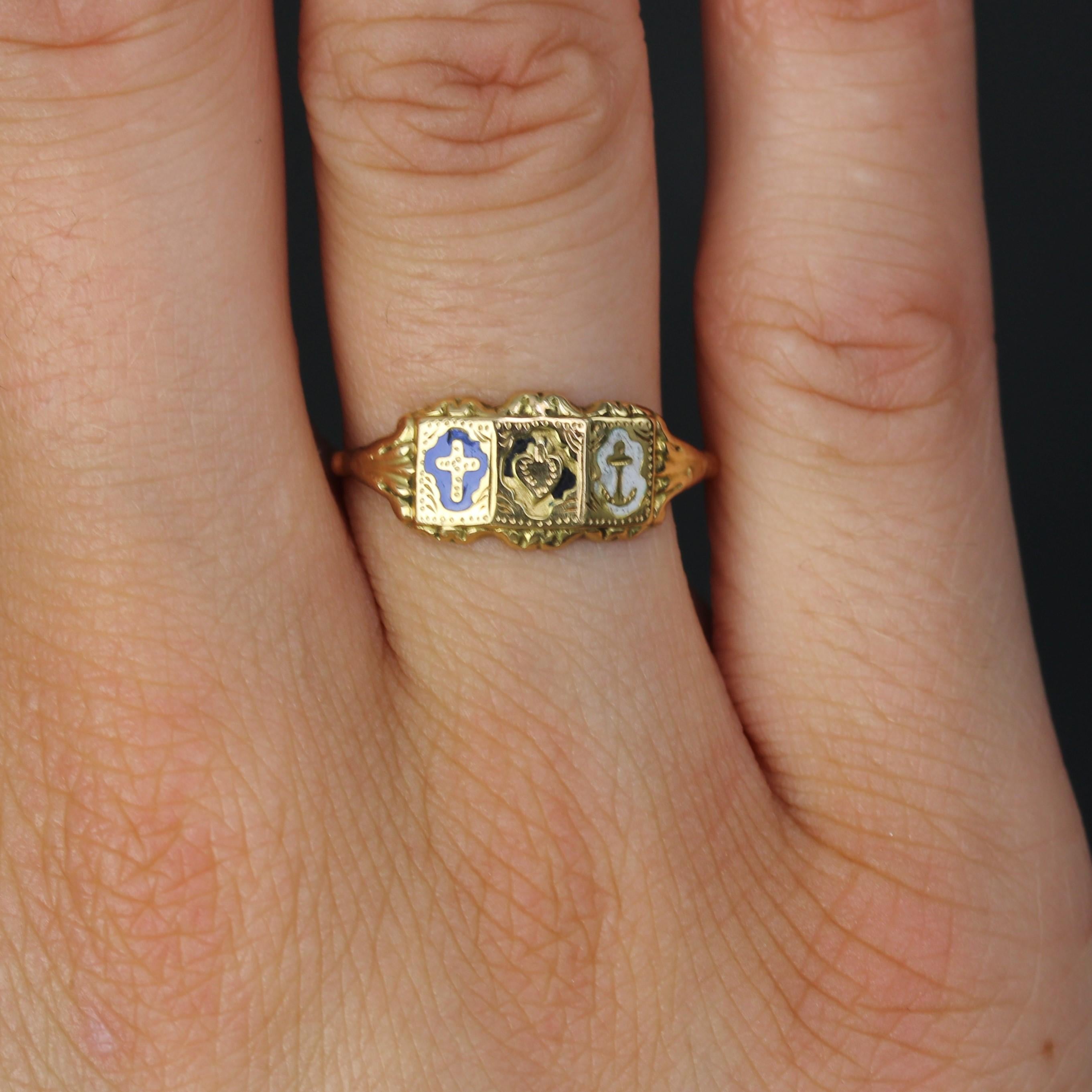Bague de foi française du 19ème siècle en or jaune 18 carats émaillé en vente 1