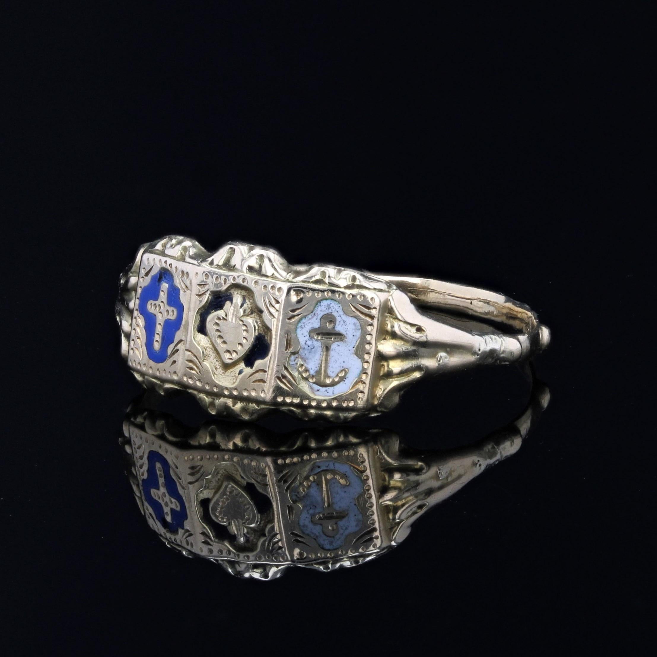 Bague de foi française du 19ème siècle en or jaune 18 carats émaillé en vente 2