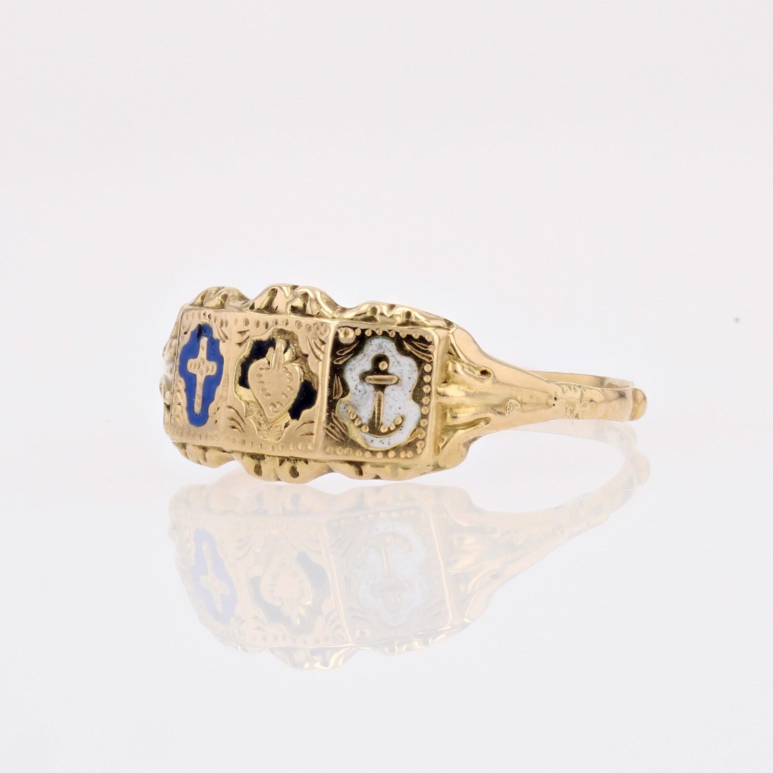 Bague de foi française du 19ème siècle en or jaune 18 carats émaillé en vente 4
