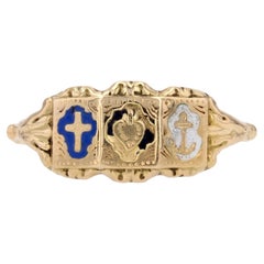 Antique French 19th Century Enameled 18 Karat Yellow Gold Faith Ring
