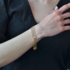Bracciale a catena in oro giallo 18 carati francese del XIX secolo con piastre smaltate