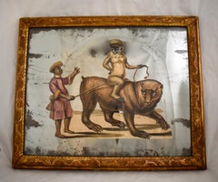French 19th Century Exotic Hand Painted Decoupage Rococo Mirror Monkey and Bear