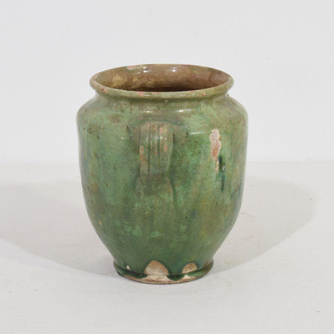 French 19th Century Faded Green Glazed Ceramic Confit Jar For Sale 1
