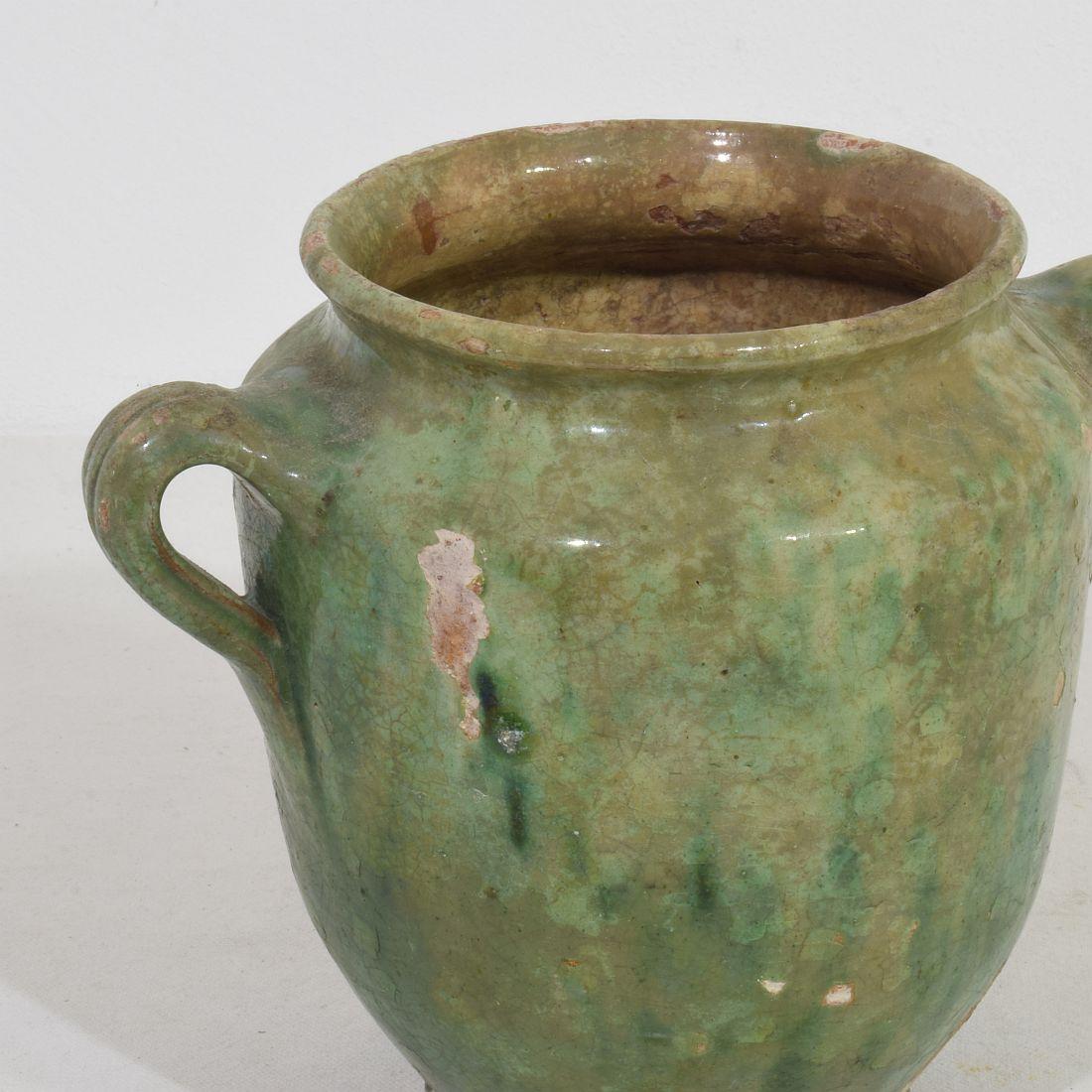 French 19th Century Faded Green Glazed Ceramic Confit Jar For Sale 2