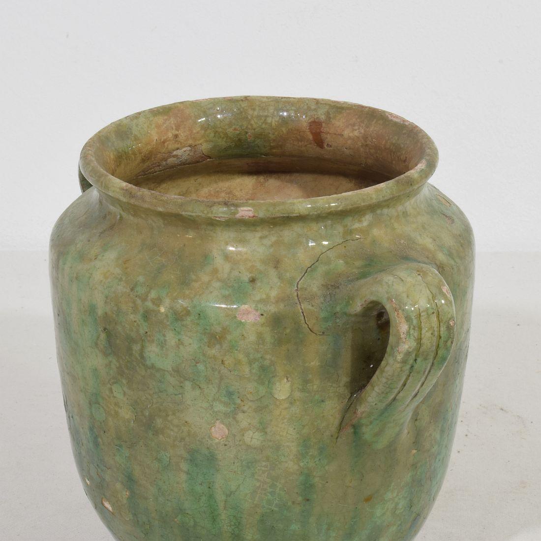 French 19th Century Faded Green Glazed Ceramic Confit Jar For Sale 3