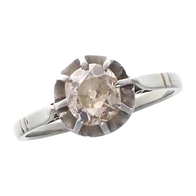 French 19th Century Fancy Colored Diamond Platinum Gold Engagement Ring