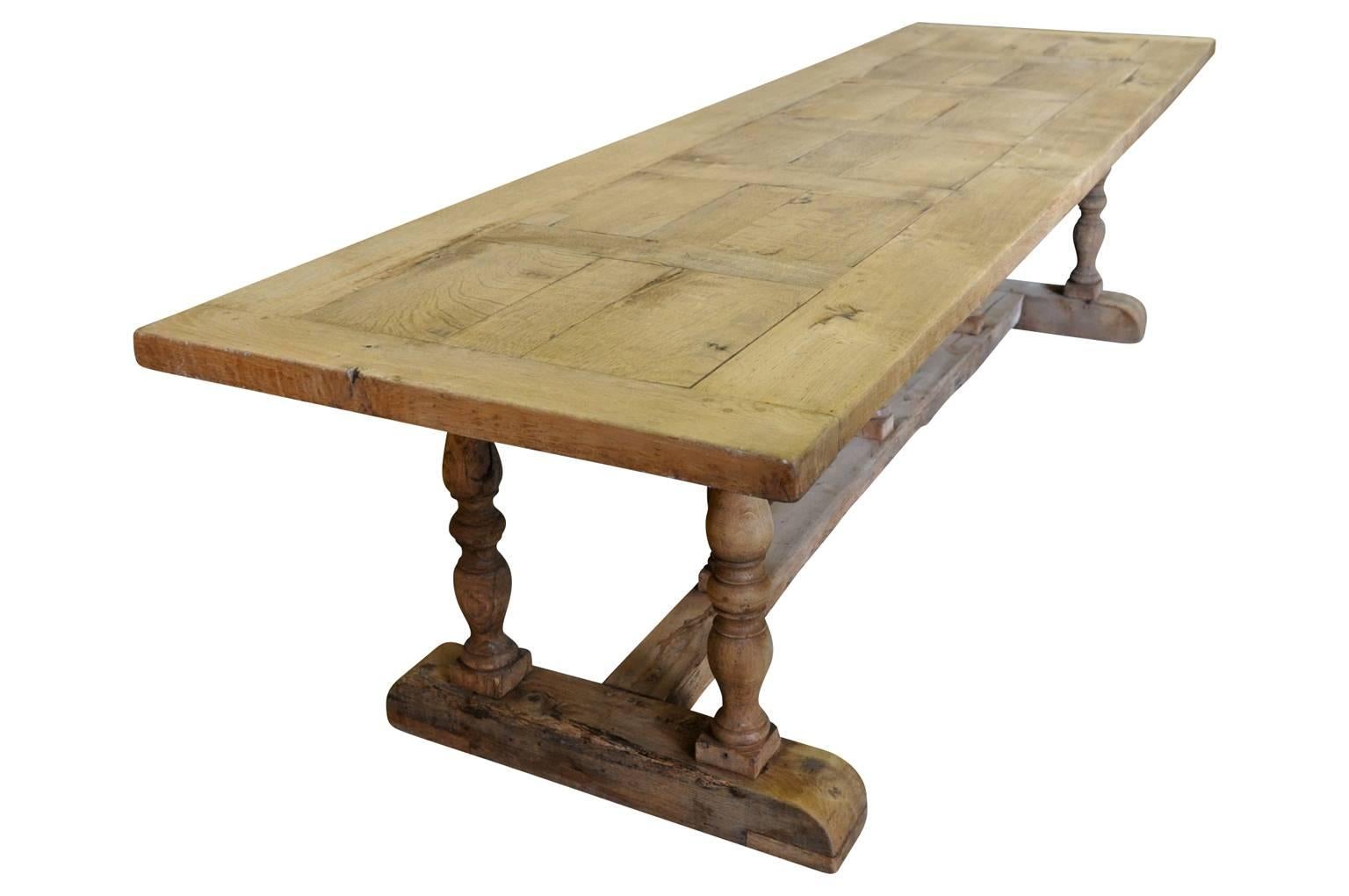 Bleached French Farm Table, Trestle Table, 19th Century