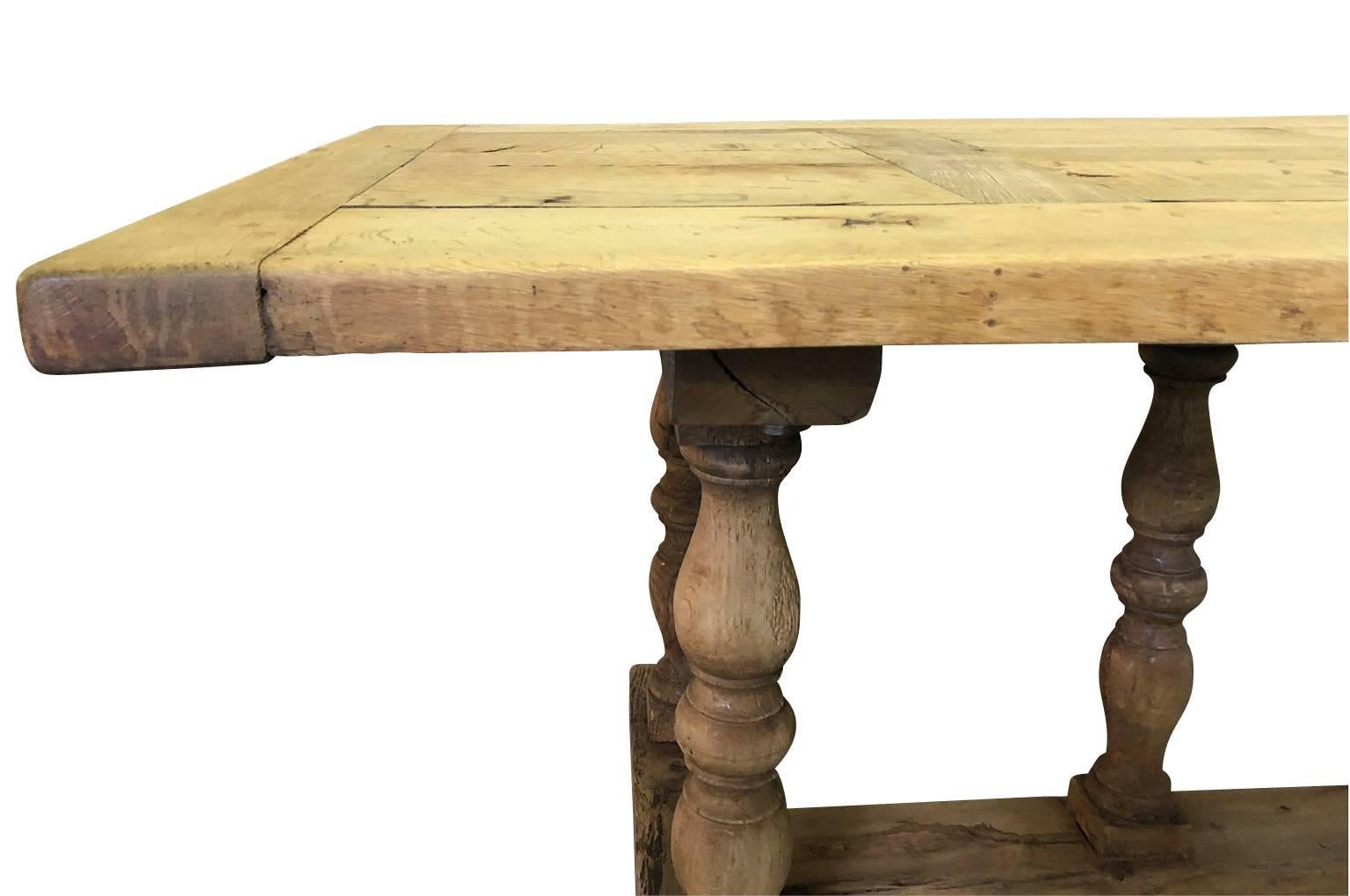 Oak French Farm Table, Trestle Table, 19th Century