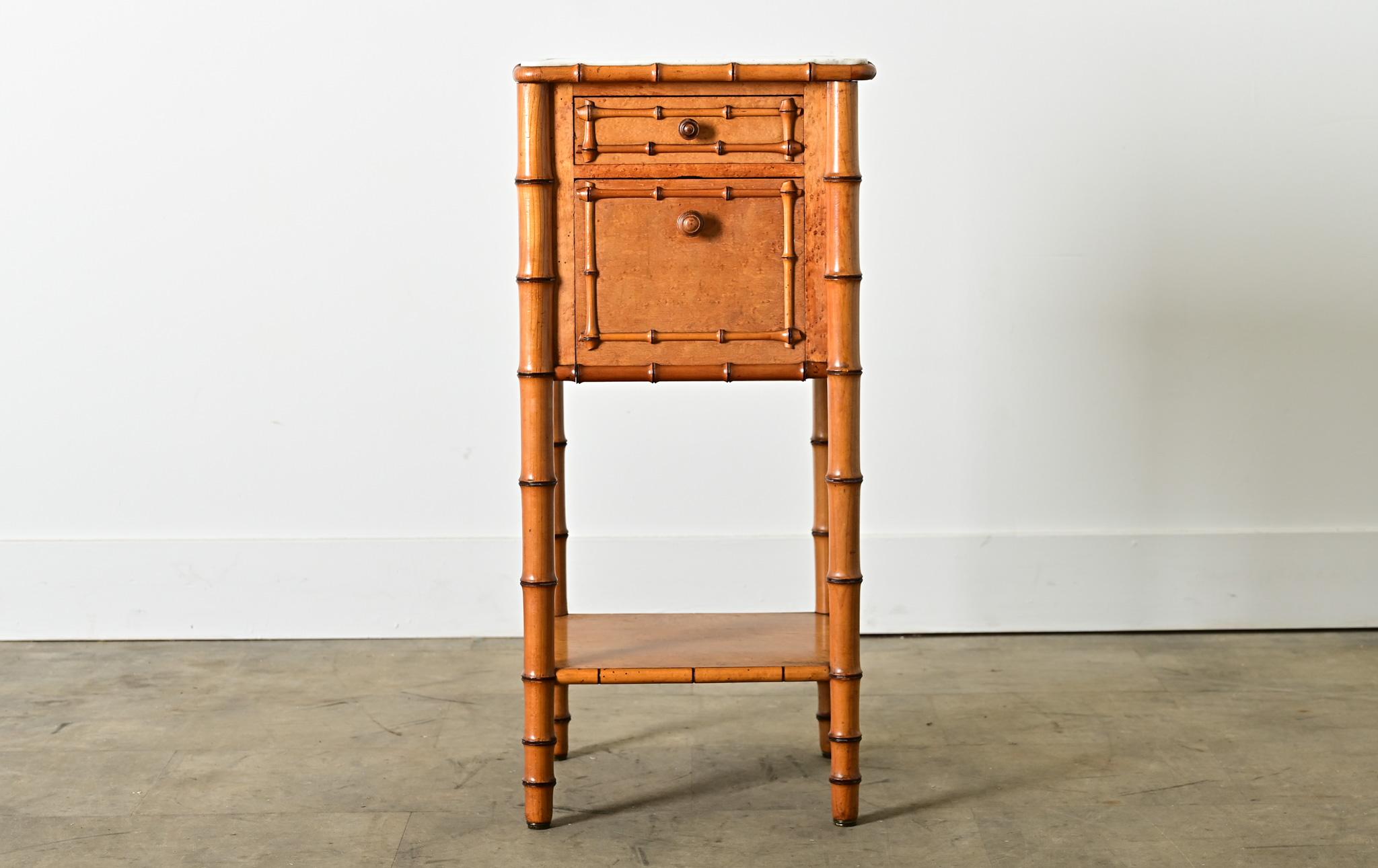 French Provincial French 19th Century Faux Bamboo Bedside Table For Sale