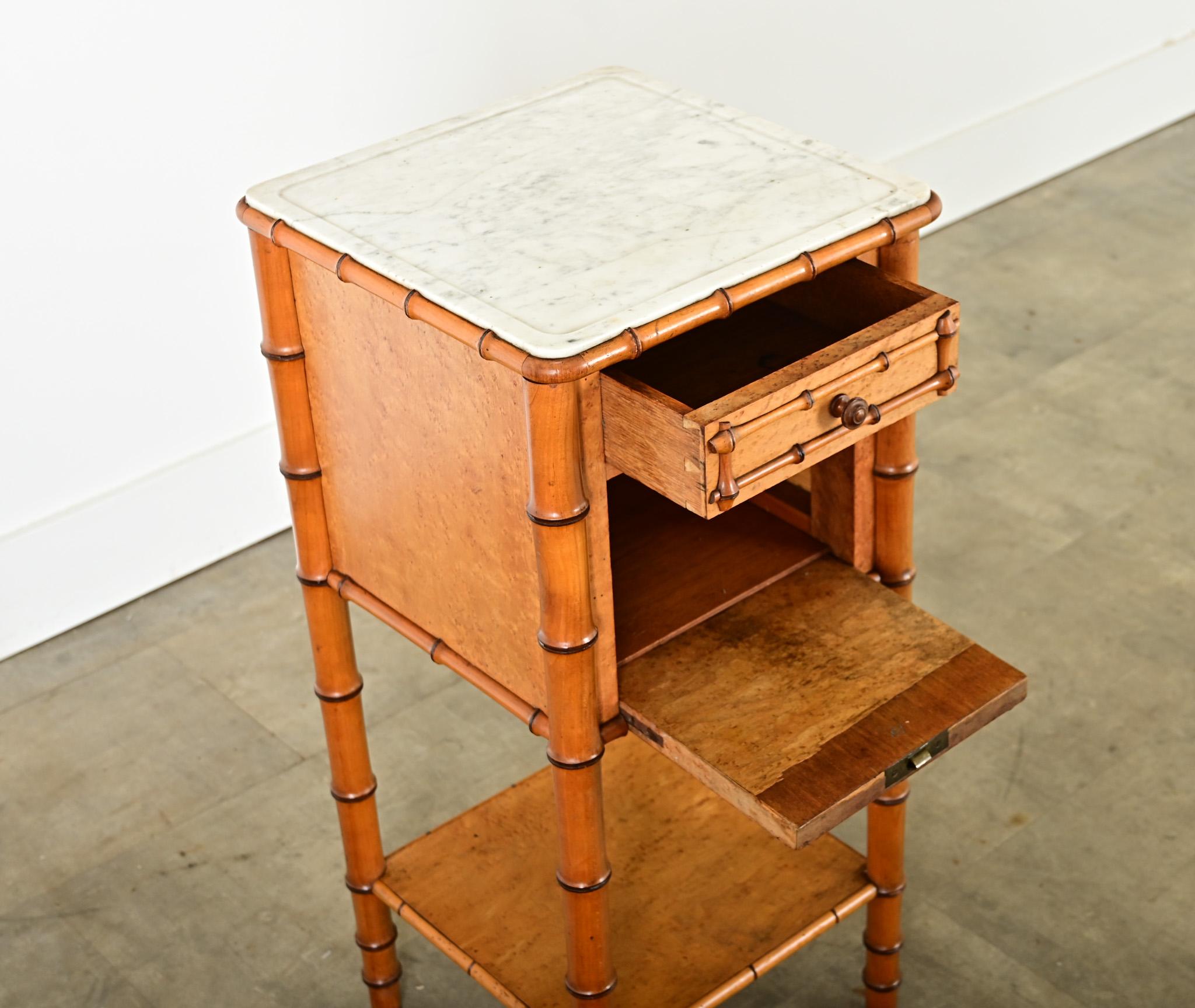 French 19th Century Faux Bamboo Bedside Table In Good Condition For Sale In Baton Rouge, LA