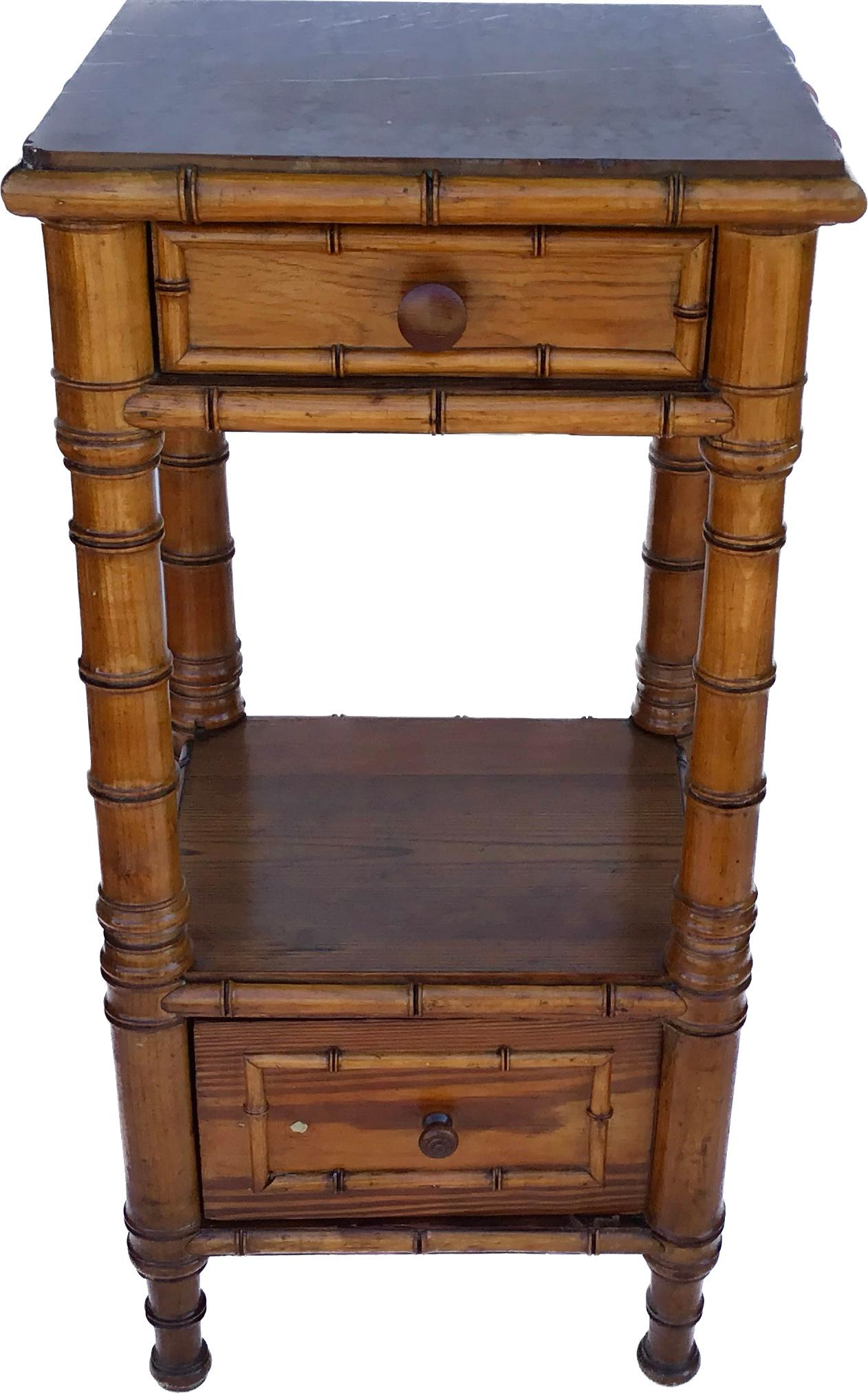 French, 19th Century, Faux Bamboo Bedside Table with Marble Top In Good Condition In Bradenton, FL