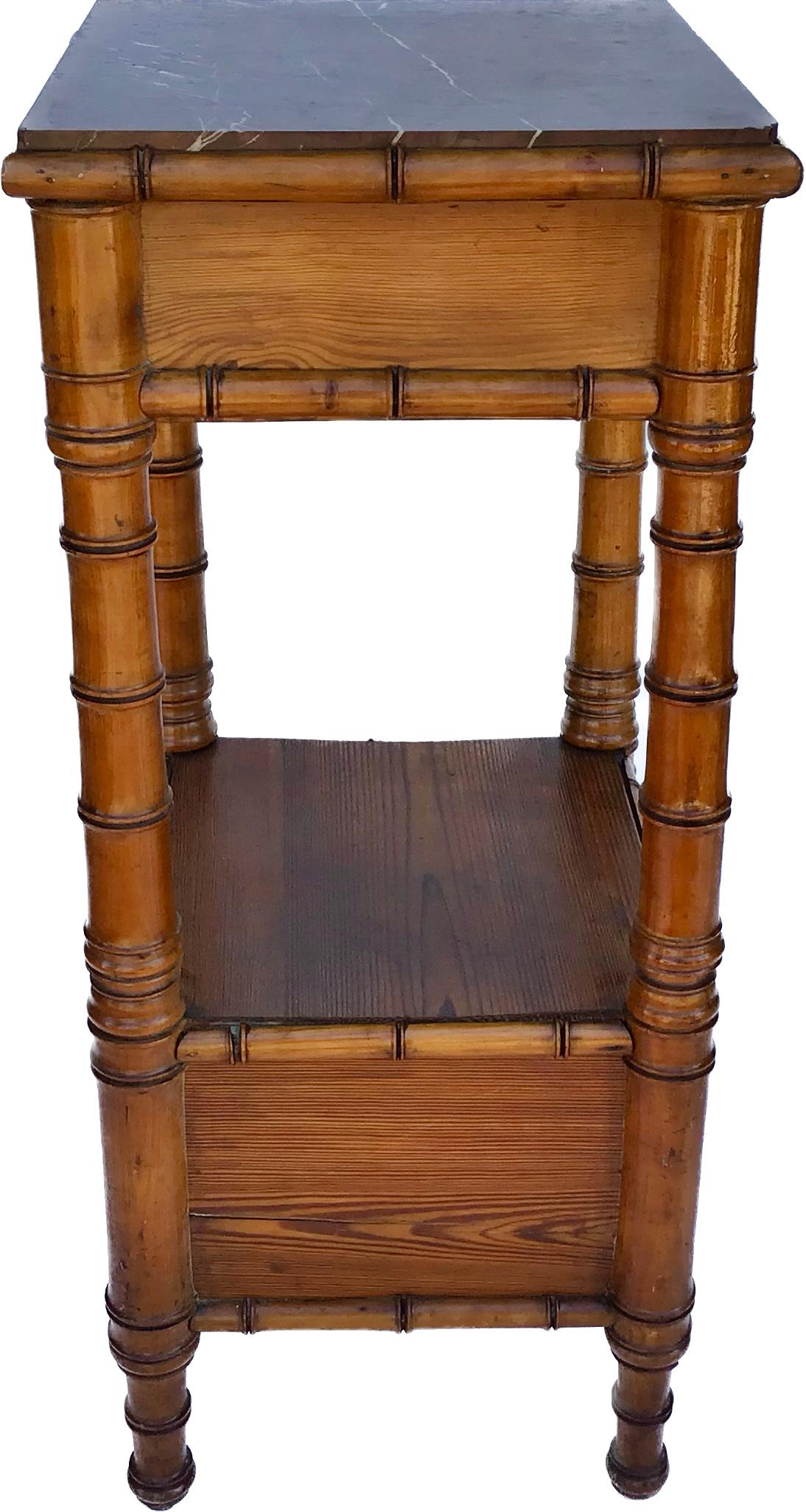 French, 19th Century, Faux Bamboo Bedside Table with Marble Top 1