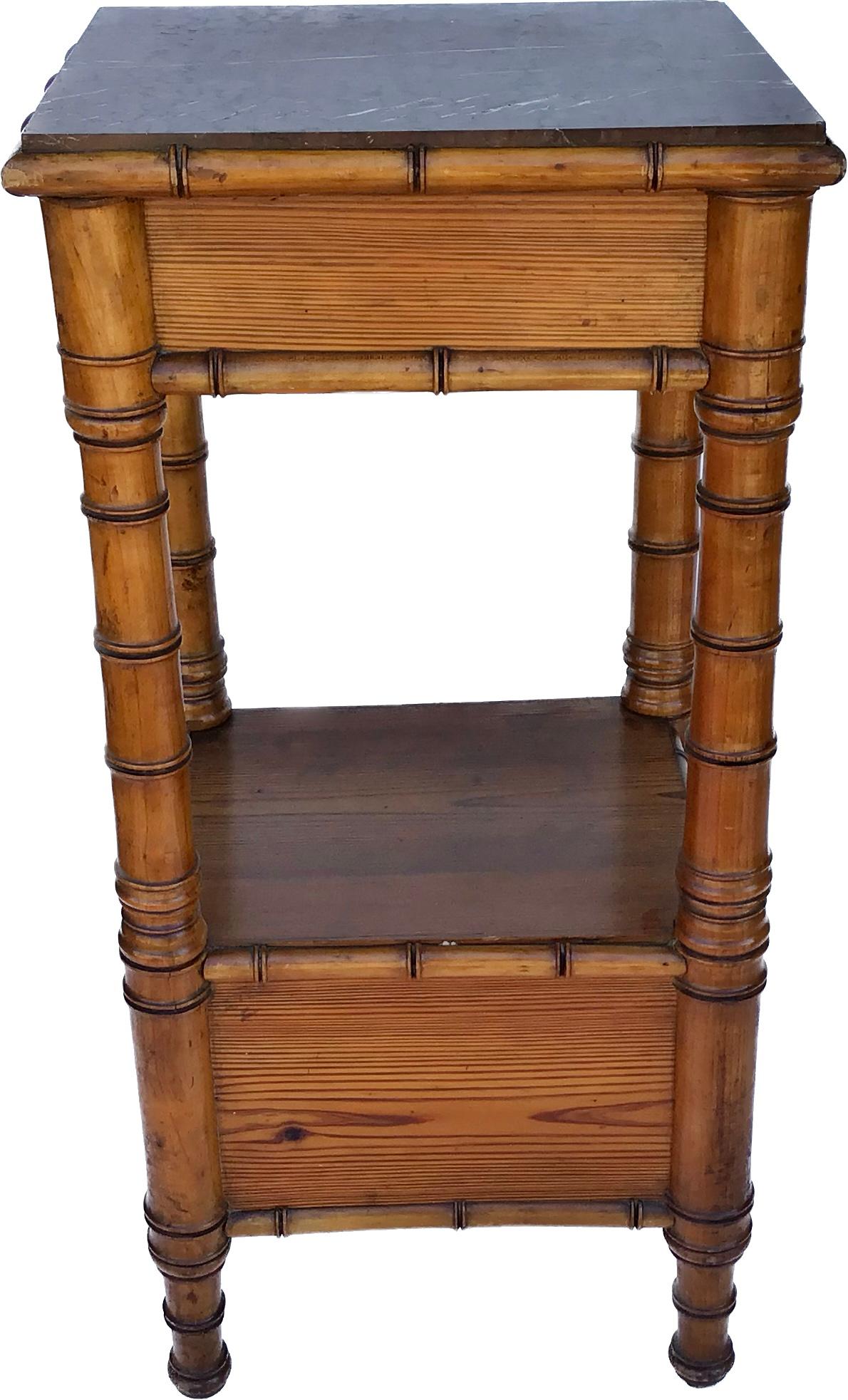 French, 19th Century, Faux Bamboo Bedside Table with Marble Top 2