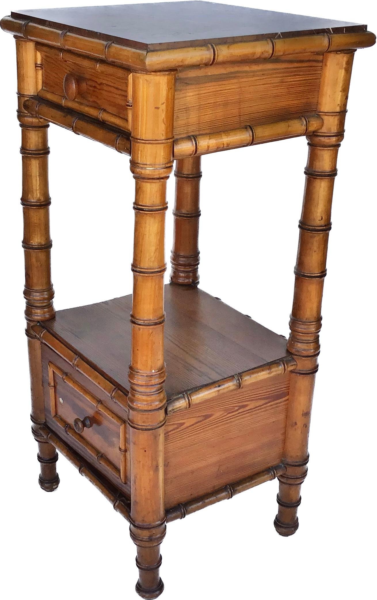 French, 19th Century, Faux Bamboo Bedside Table with Marble Top 3