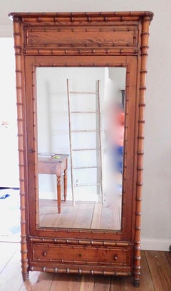 French 19th Century Faux Bamboo Cabinet with Mirrored Door
