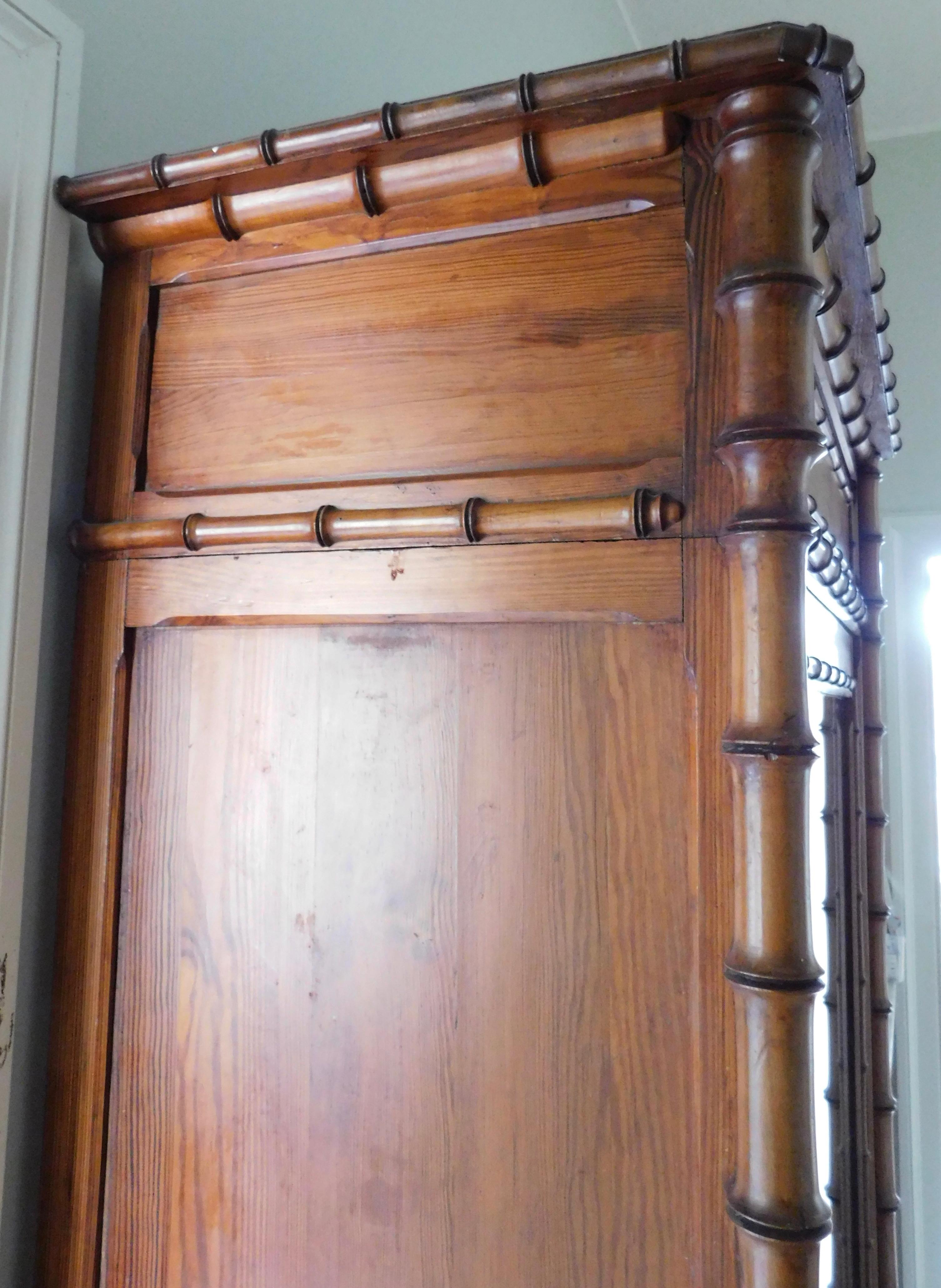 Pine French 19th Century Faux Bamboo Cabinet with Mirrored Door For Sale