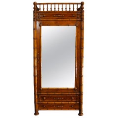 Antique French 19th Century Faux Bamboo Cabinet with Mirrored Door