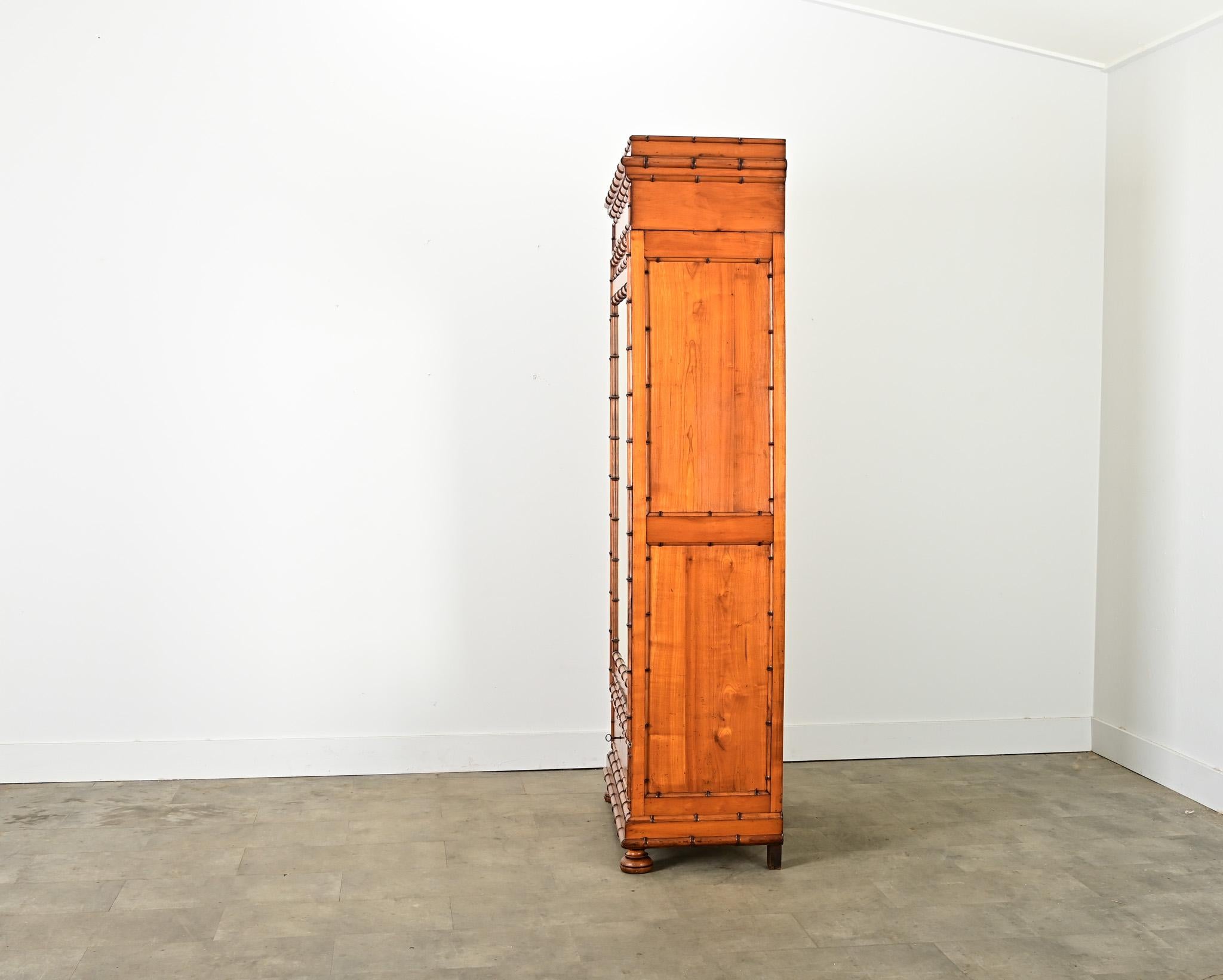 French 19th Century Faux Bamboo Pine & Mirror Armoire For Sale 5