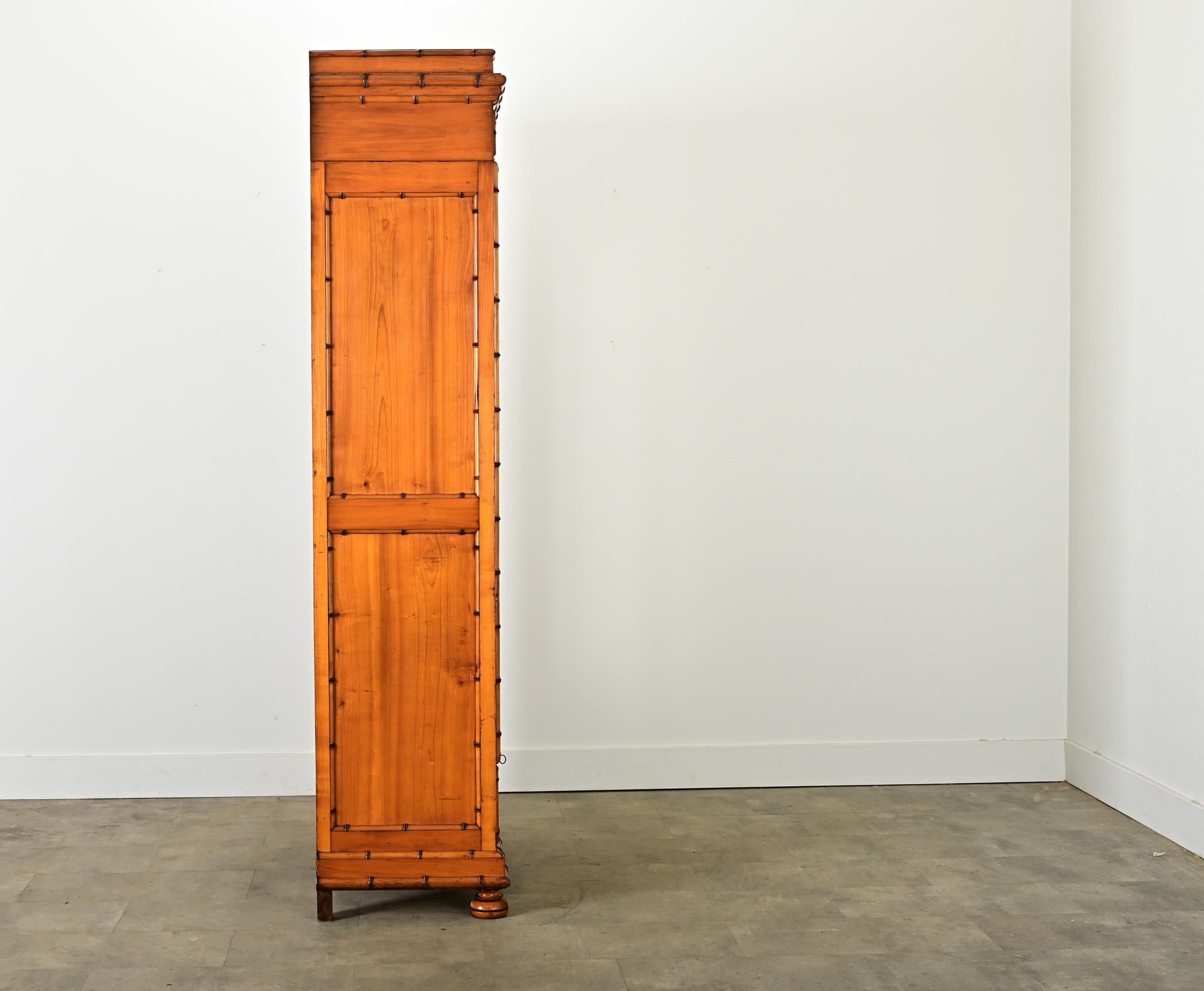 French 19th Century Faux Bamboo Pine & Mirror Armoire For Sale 7