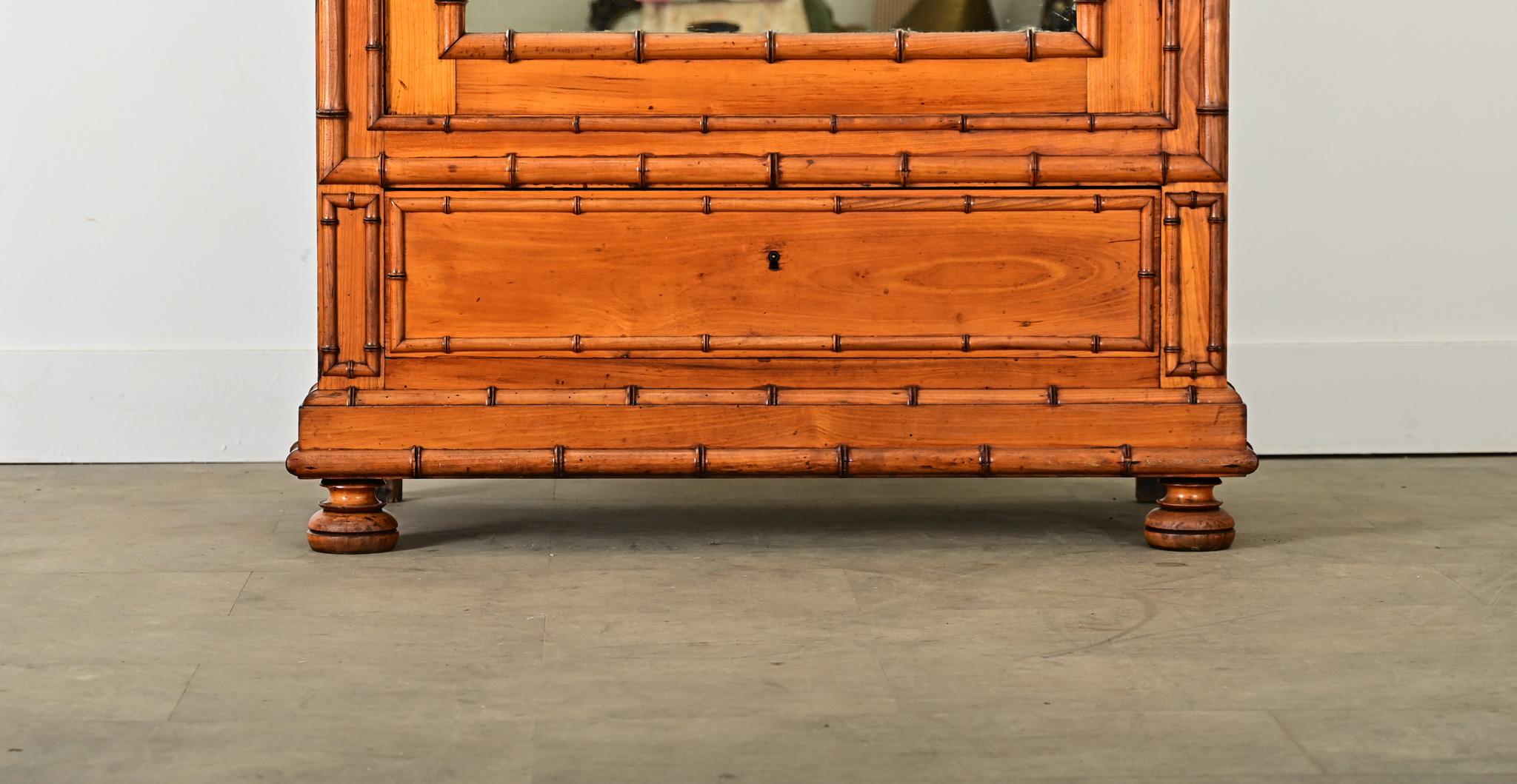 Other French 19th Century Faux Bamboo Pine & Mirror Armoire For Sale