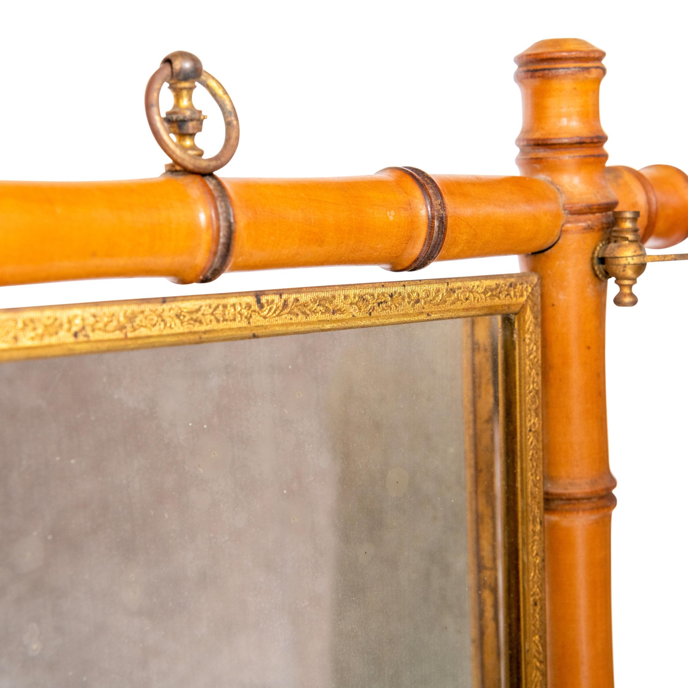 French 19th Century Faux Bamboo Triptych Mirror on Stand For Sale 2