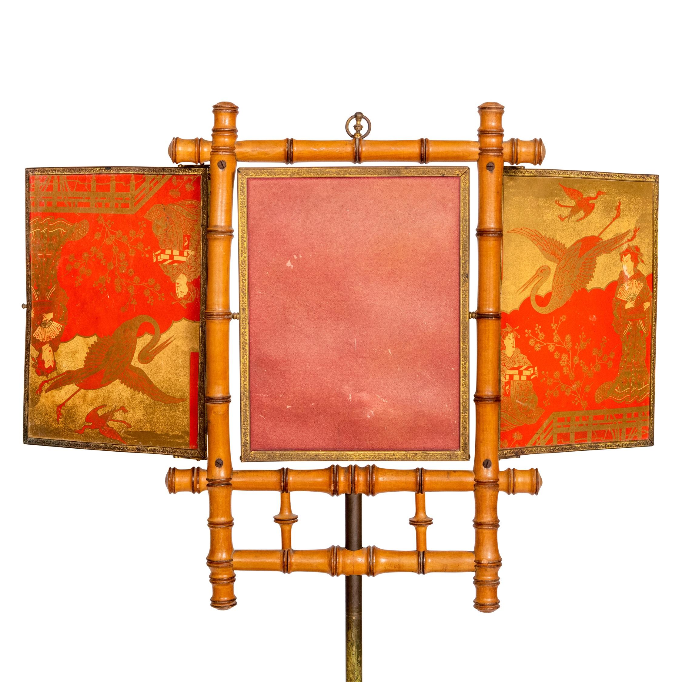 French 19th Century Faux Bamboo Triptych Mirror on Stand For Sale 4
