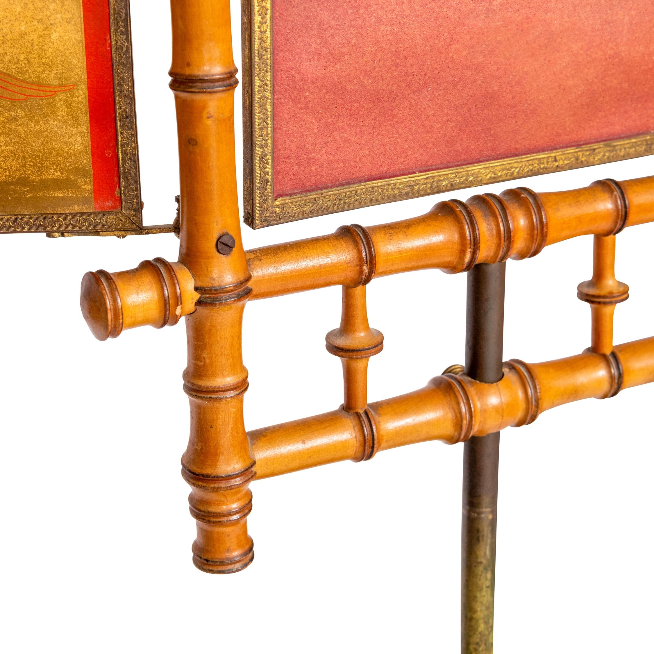French 19th Century Faux Bamboo Triptych Mirror on Stand For Sale 5