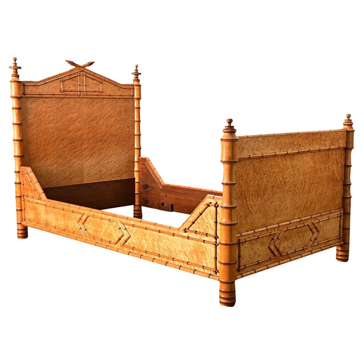 French 19th Century Faux Bamboo Twin Bed Frame
