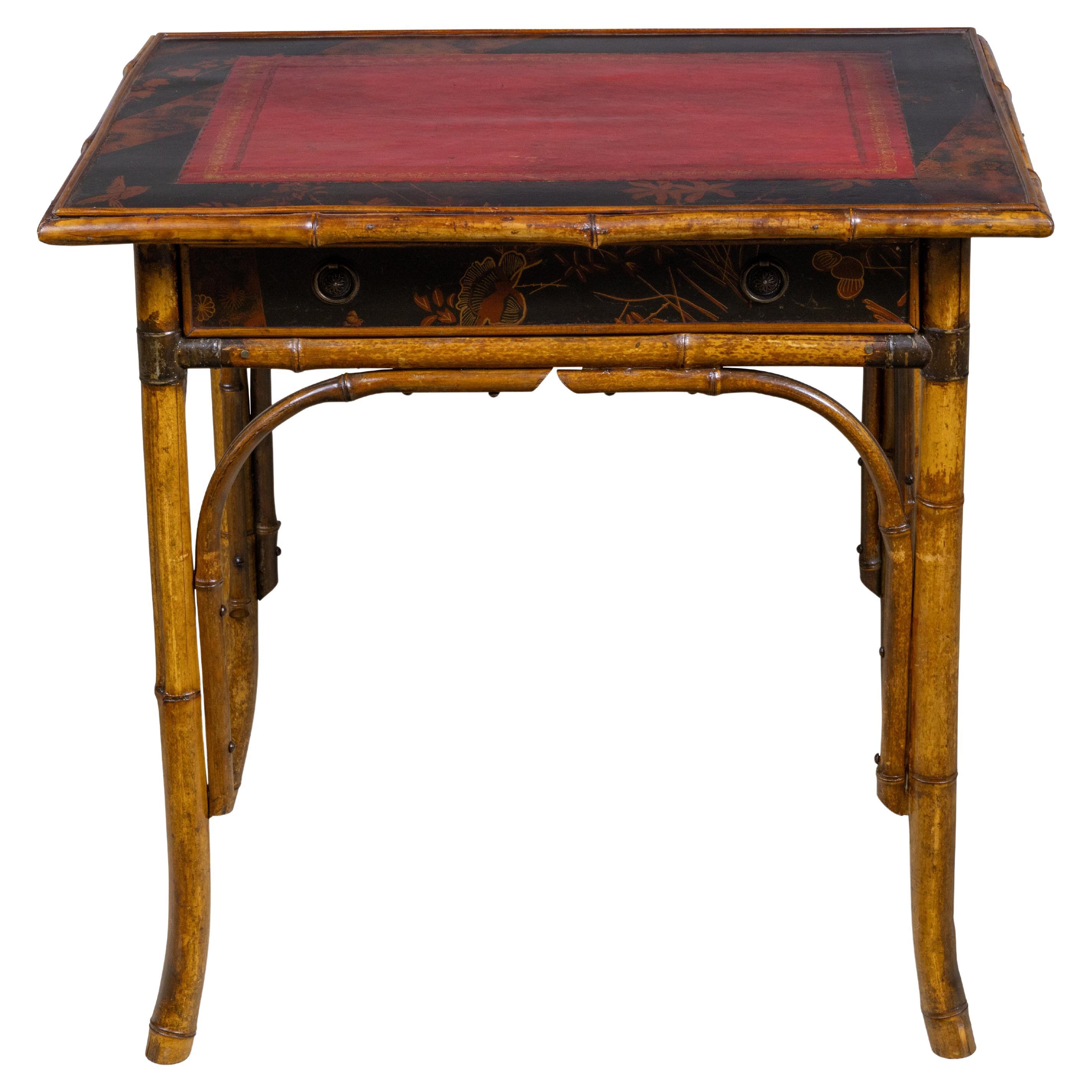 French 19th Century Faux Bamboo Writing Table with Painted Leather Top For Sale