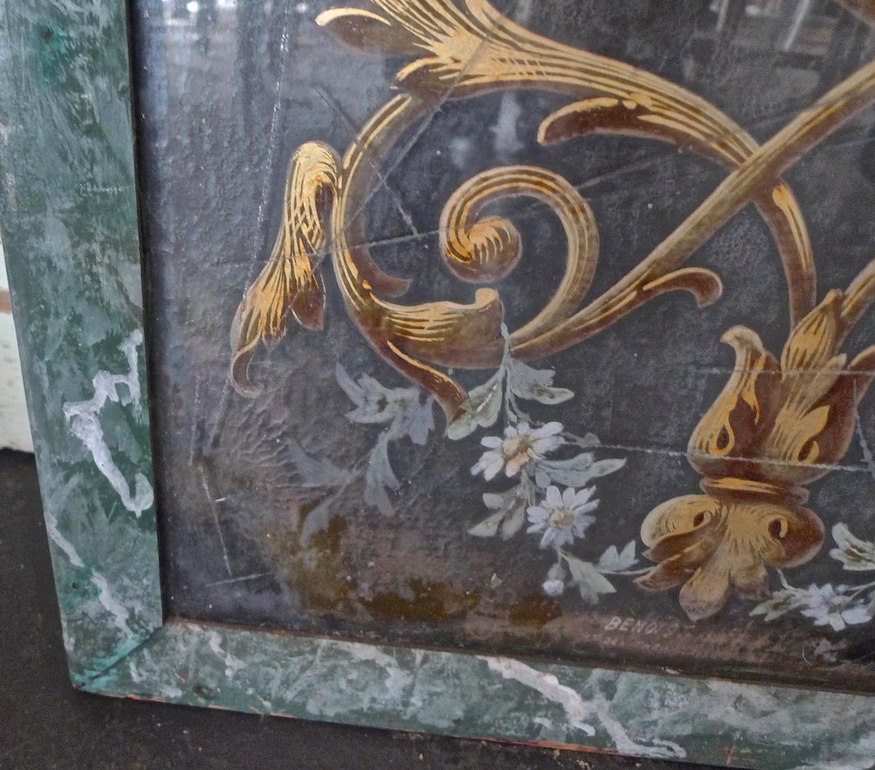 French 19th Century Faux Marble Hand Painted Framed Painting, Glass is Cracked 8