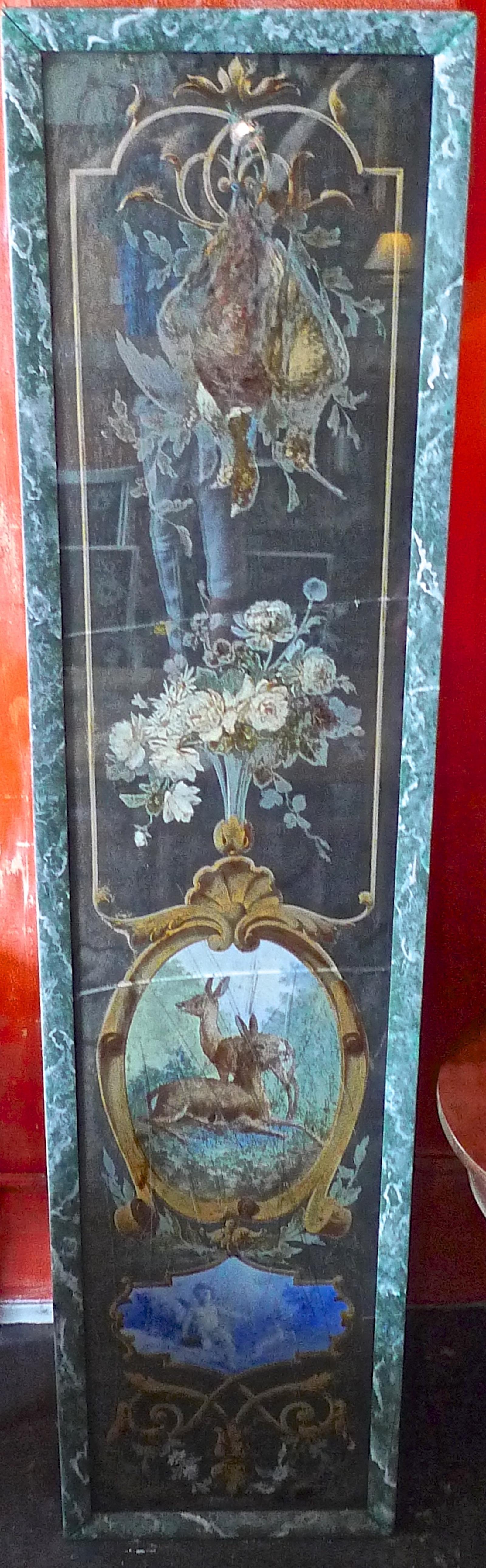 French 19th Century Faux Marble Hand Painted Framed Painting, Glass is Cracked 10