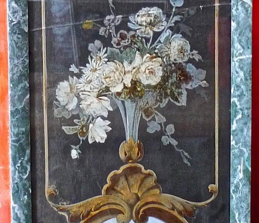 Wood French 19th Century Faux Marble Hand Painted Framed Painting, Glass is Cracked For Sale