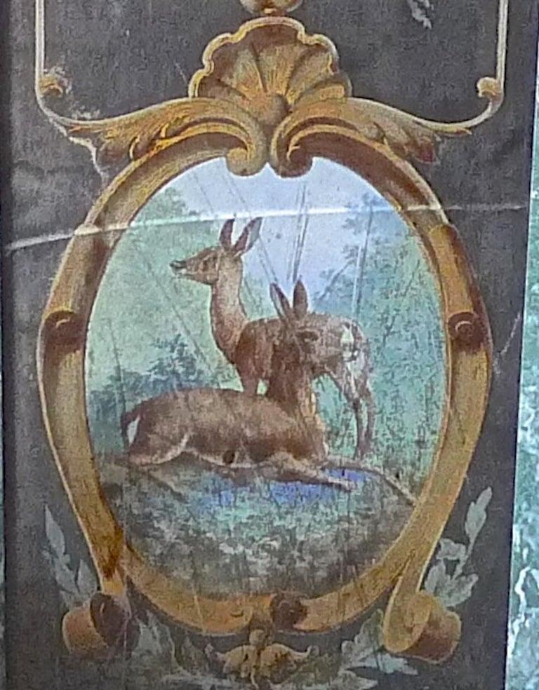 French 19th Century Faux Marble Hand Painted Framed Painting, Glass is Cracked For Sale 1