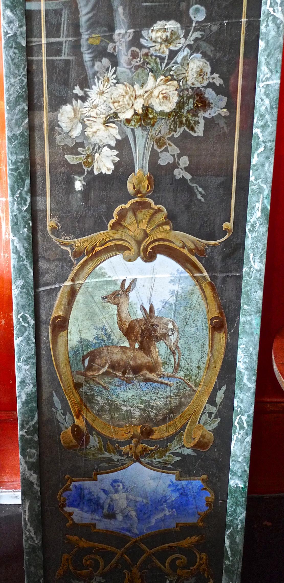 French 19th Century Faux Marble Hand Painted Framed Painting, Glass is Cracked 4