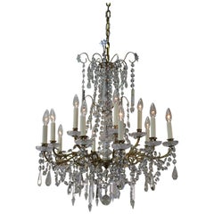 French 19th Century Fifteen-Light Crystal and Bronze Chandelier