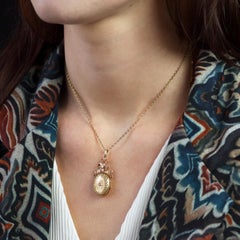 French 19th Century Fine Pearl 18 Karat Green Rose Gold Oval Locket Pendant