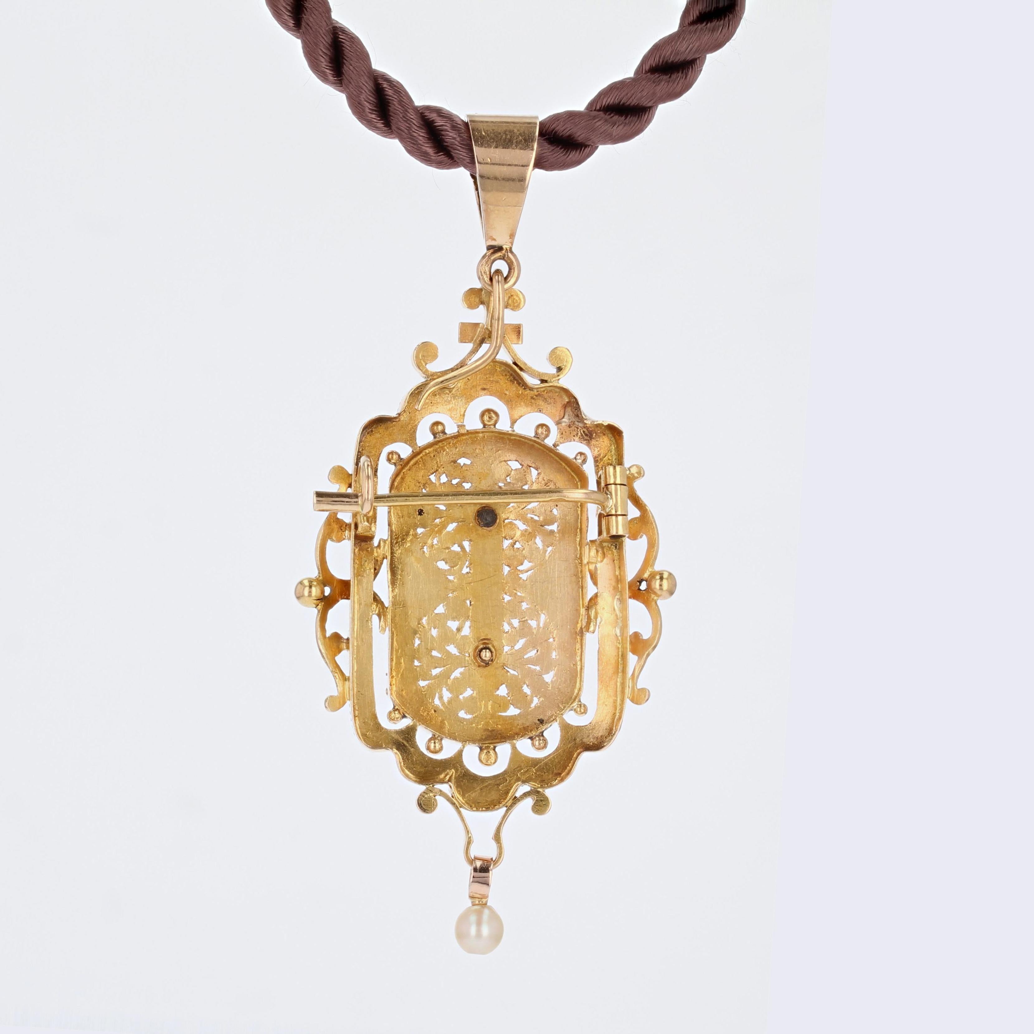 French, 19th Century, Fine Pearl 18 Karat Rose Gold Brooch Pendant 4