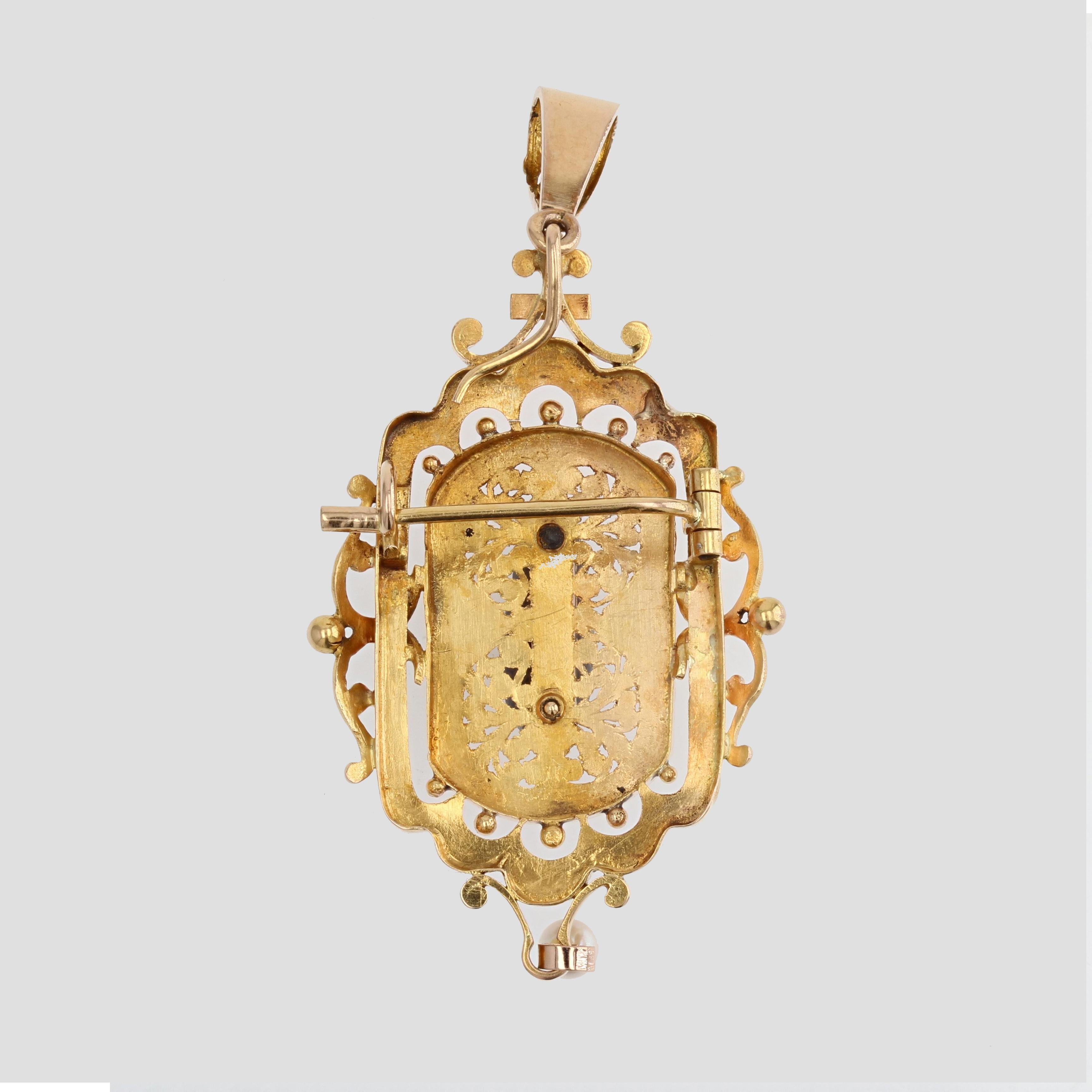 French, 19th Century, Fine Pearl 18 Karat Rose Gold Brooch Pendant 7