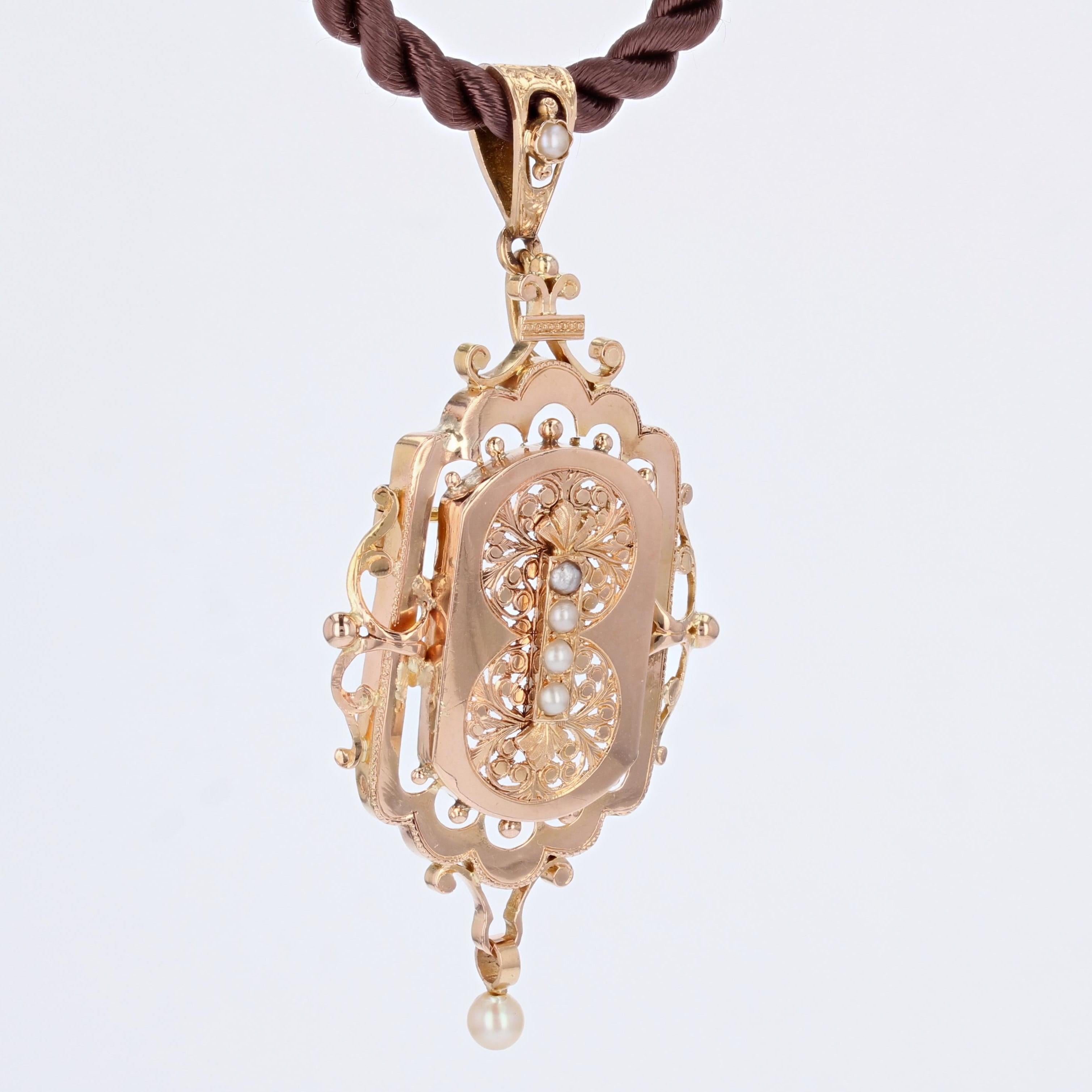 French, 19th Century, Fine Pearl 18 Karat Rose Gold Brooch Pendant 1