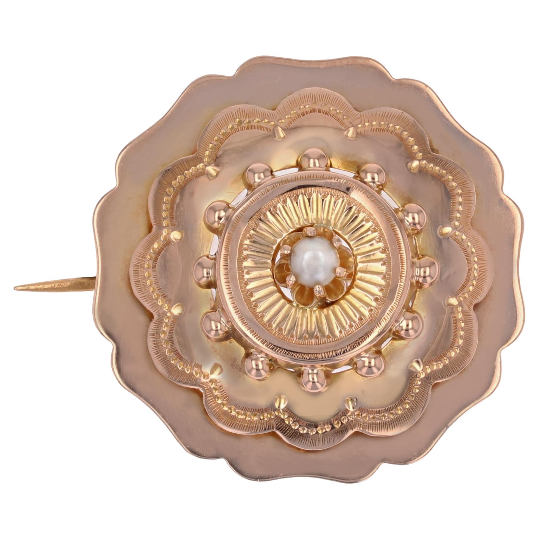 French 19th Century Fine Pearl 18 Karat Rose Gold Collar Brooch