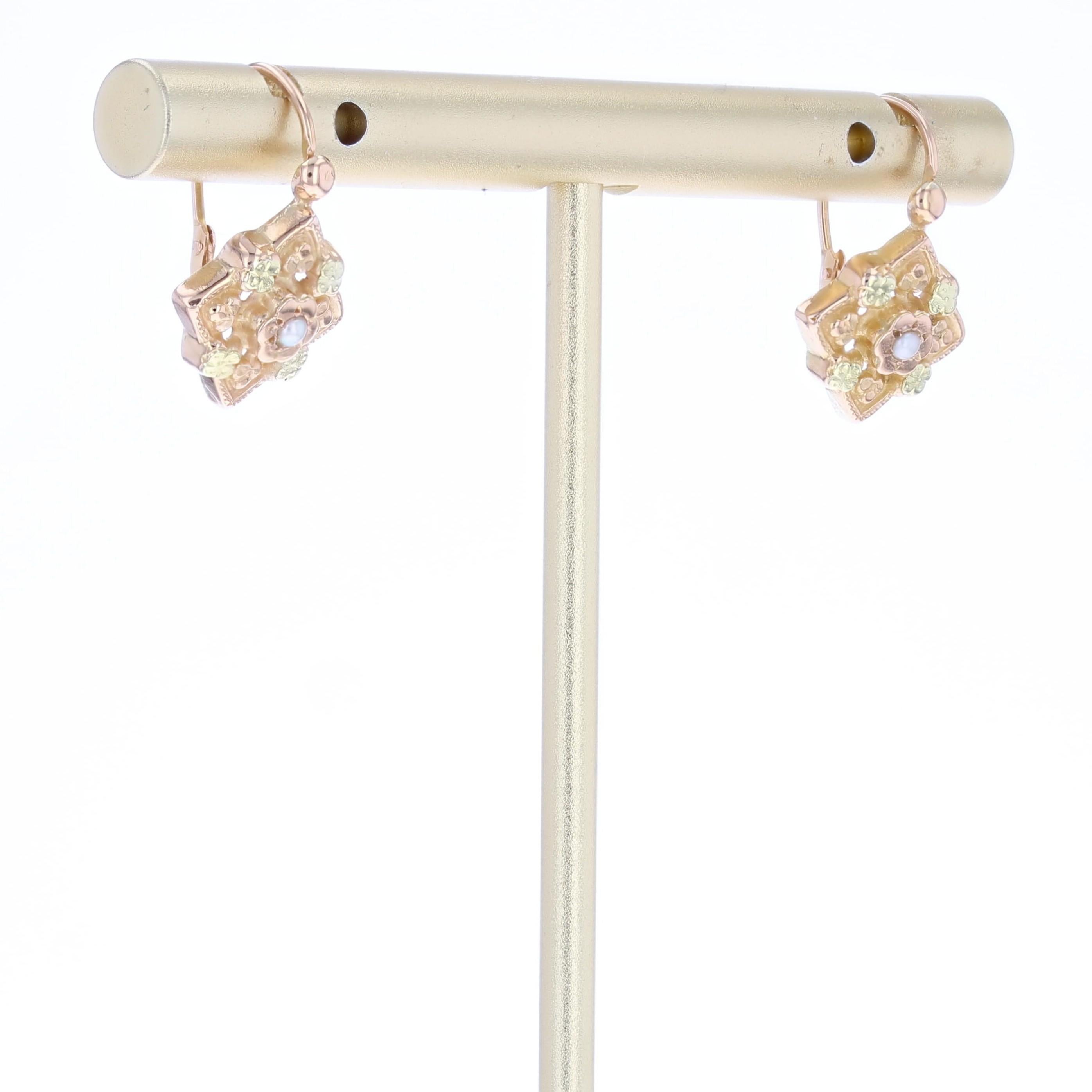 French 19th Century Fine Pearl 18 Karat Rose Gold Lever Back Earrings In condizioni buone in vendita a Poitiers, FR