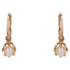 French 19th Century Fine Pearl 18 Karat Rose Gold Lever- Back Earrings