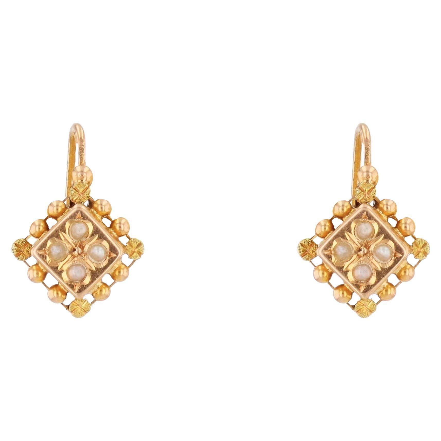 French 19th Century Fine Pearl 18 Karat Rose Gold Lever Back Earrings