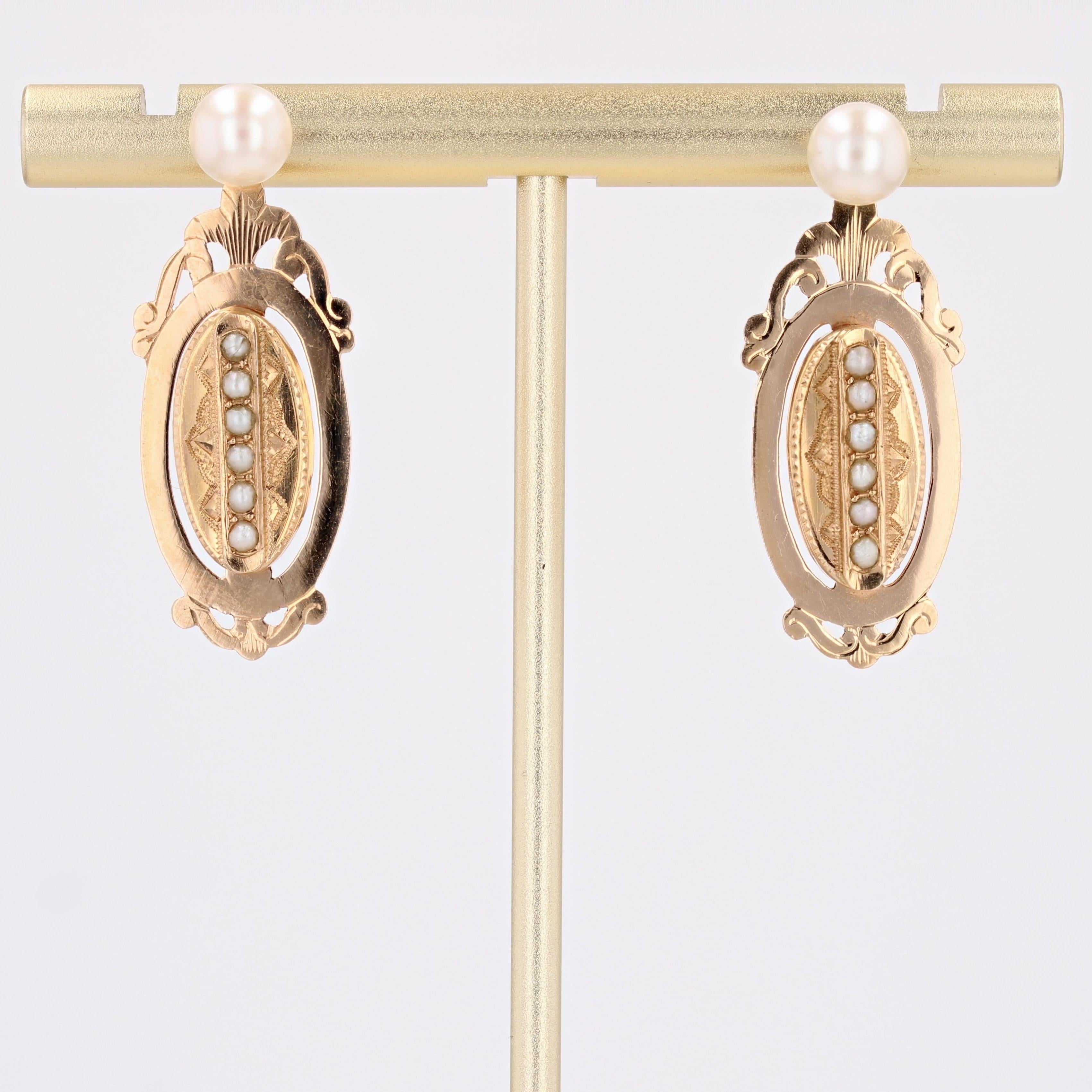 French 19th Century Fine Pearl 18 Karat Rose Gold Stud Removable Dangle Earrings For Sale 4