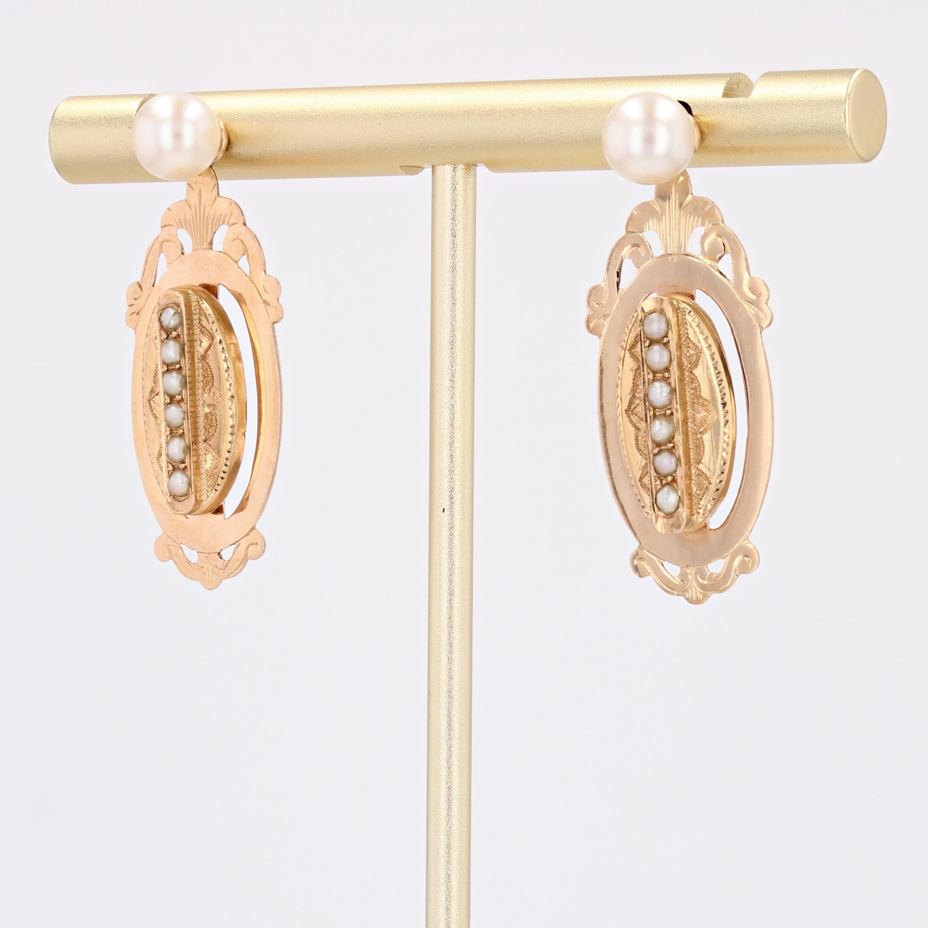 Belle Époque French 19th Century Fine Pearl 18 Karat Rose Gold Stud Removable Dangle Earrings For Sale